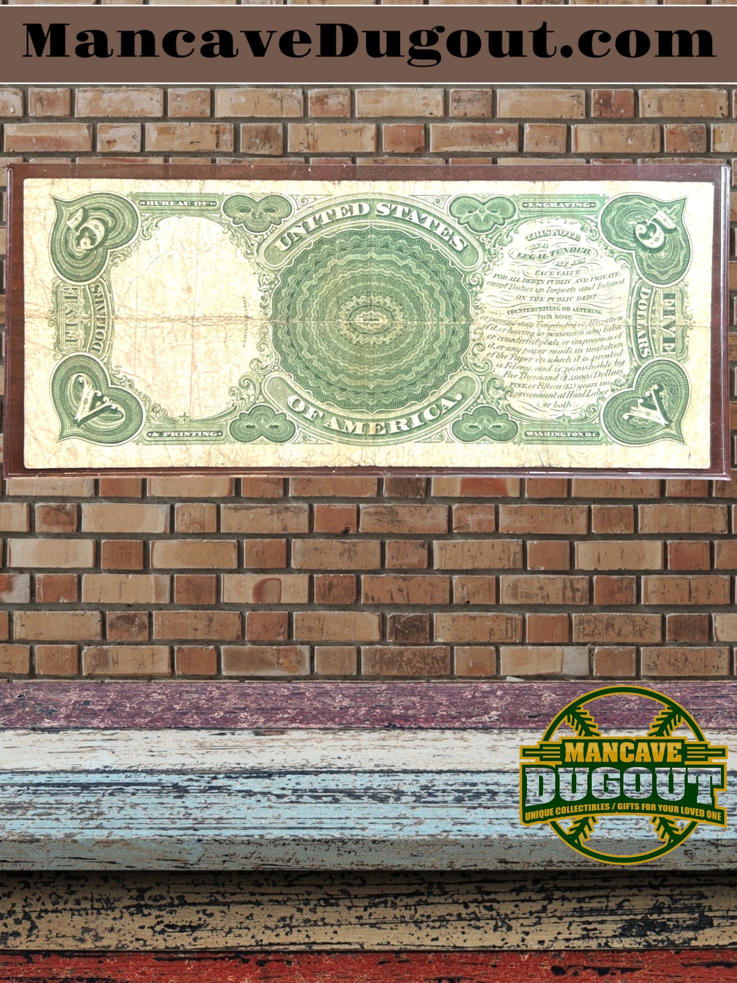 1907 US $5 Note Legal Tender - Woodchopper Currency -0540