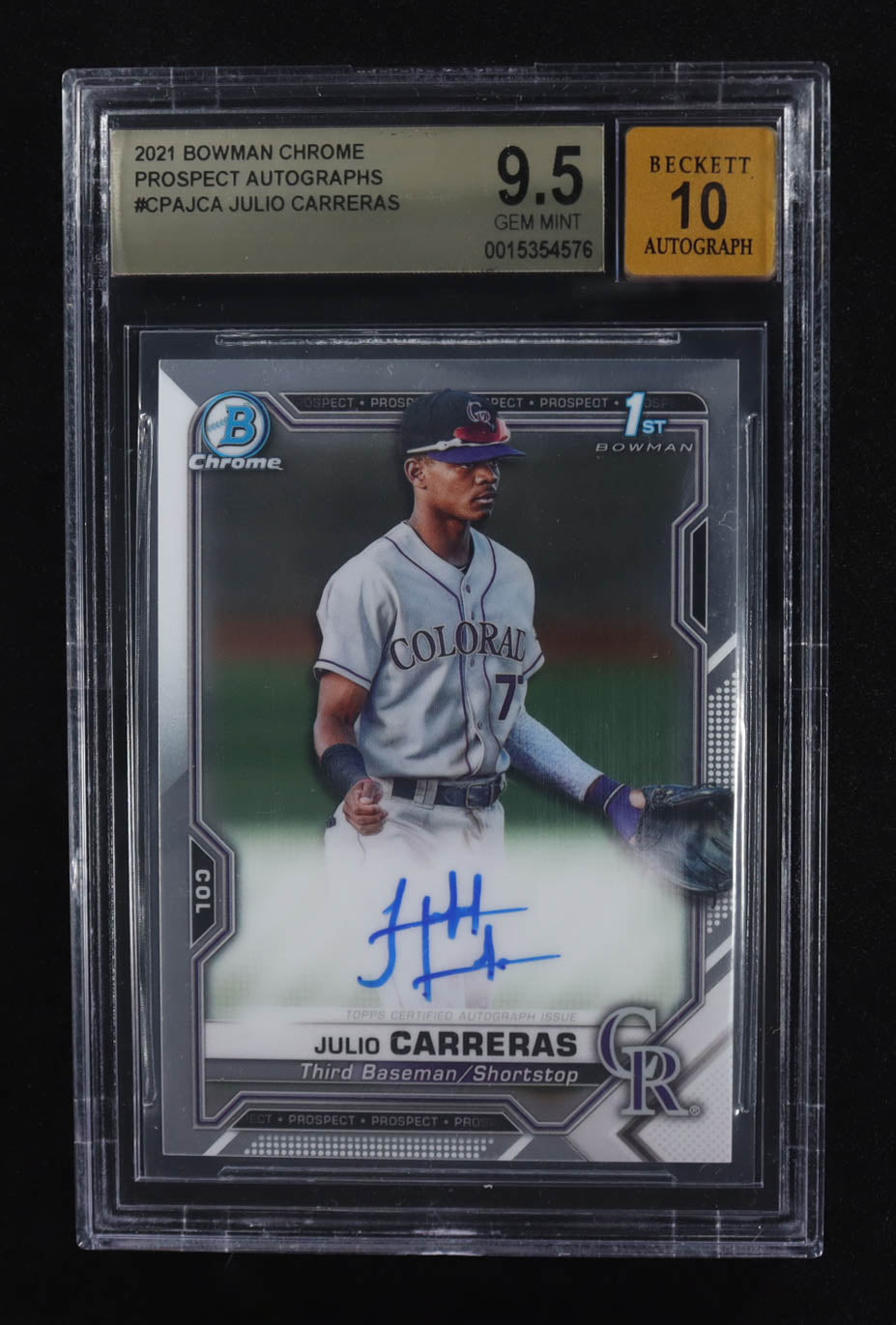 Julio Carreras — 2021 Bowman Chrome - Prospect Autographs #CPAJCA — Rookie Auto - BGS 9.5 Gem Mint (Autograph 10)