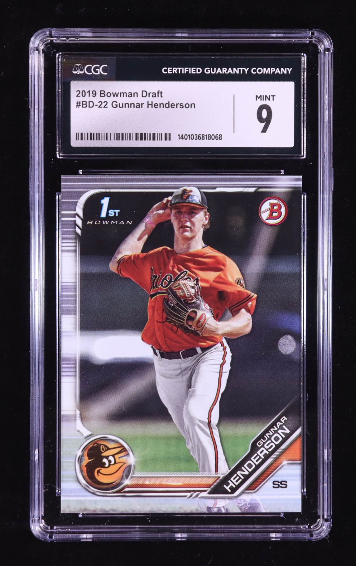 Gunnar Henderson — 2019 Bowman Draft - Rookie Card #BD22 - CGC 9 Mint