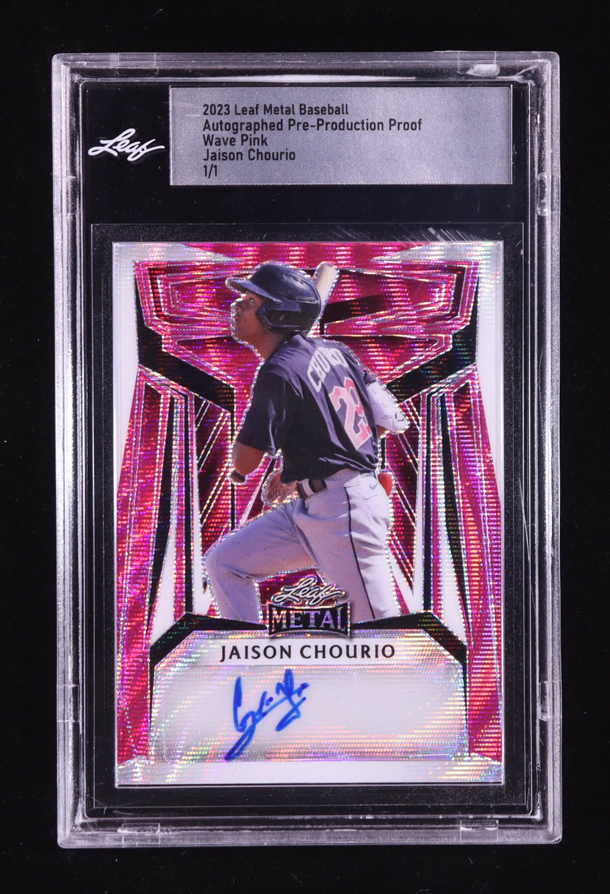 Jaison Chourio — 2023 Leaf Metal - Autographs Wave Pink — Pre Production Proof - #NNO — 1/1 (Leaf Factory Issue)