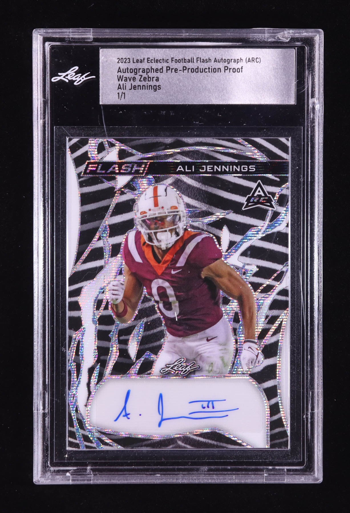 Ali Jennings — 2023 Leaf Eclectic Flash - Autographs — Zebra Wave Pre Production Proof - #NNO — 1/1 One of One - Leaf Factory Proof