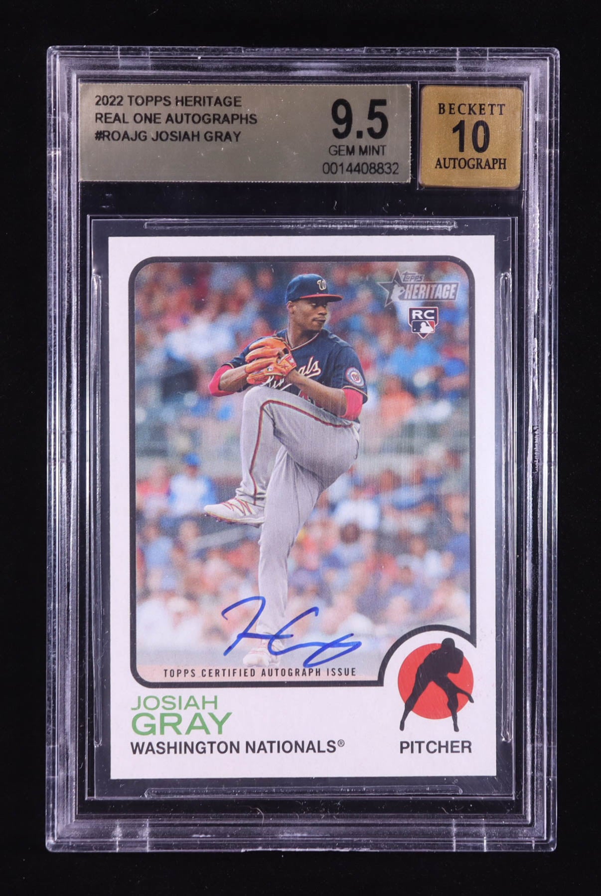 Josiah Gray — 2022 Topps Heritage - Real One Autographs — Rookie Card #ROAJG - BGS 9.5 Gem Mint | Autograph Grade 10
