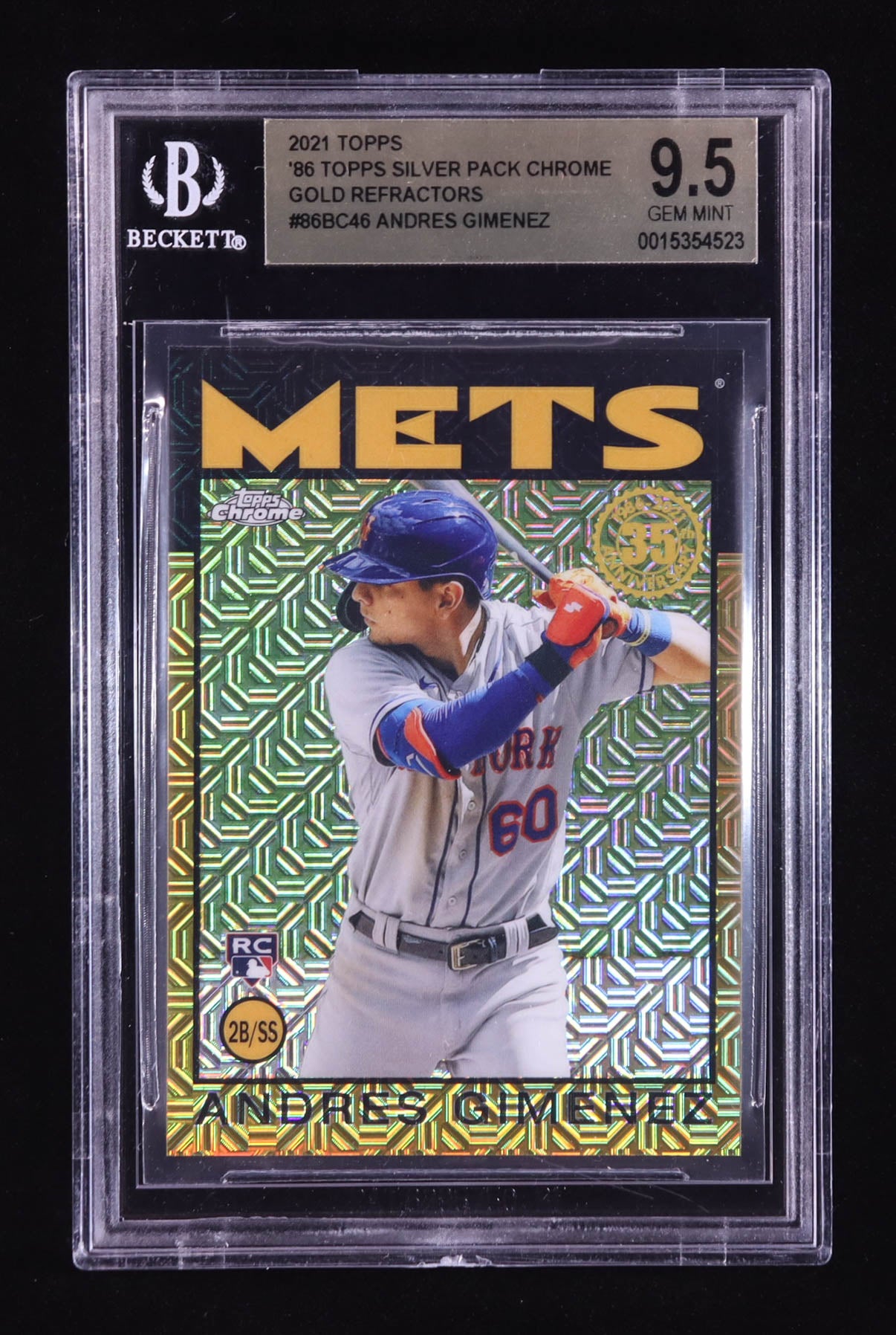 Andrés Giménez — 2021 Topps - ’86 Topps Silver Pack Chrome — Gold Refractor #86BC46 (RC) - Serial Numbered 17/50 - BGS 9.5 Gem Mint