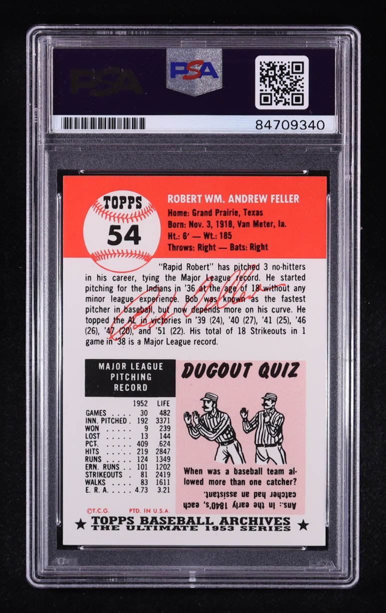 Bob Feller Signed 1991 Topps Archives '53 #54 (PSA)