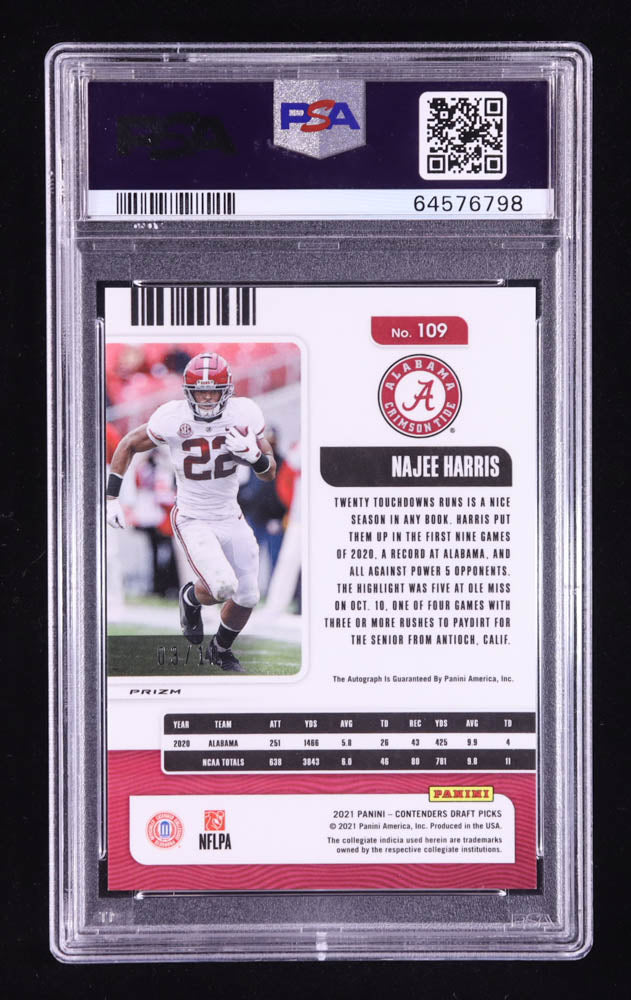 Najee Harris 2021 Panini Contenders Draft Picks Premium Edition Gold #109 Autograph #03/10 RC (PSA 10 | Auto 9)