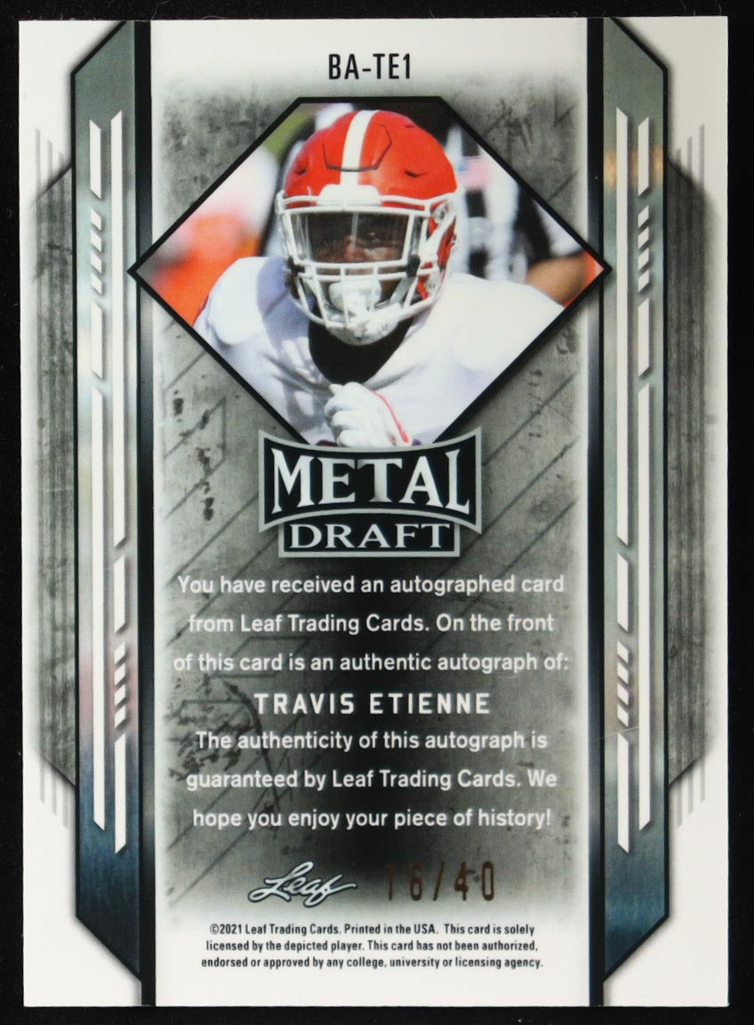 Travis Etienne 2021 Leaf Metal Draft - Silver Autographs – BATE1 16/40 – Rookie Card (RC)