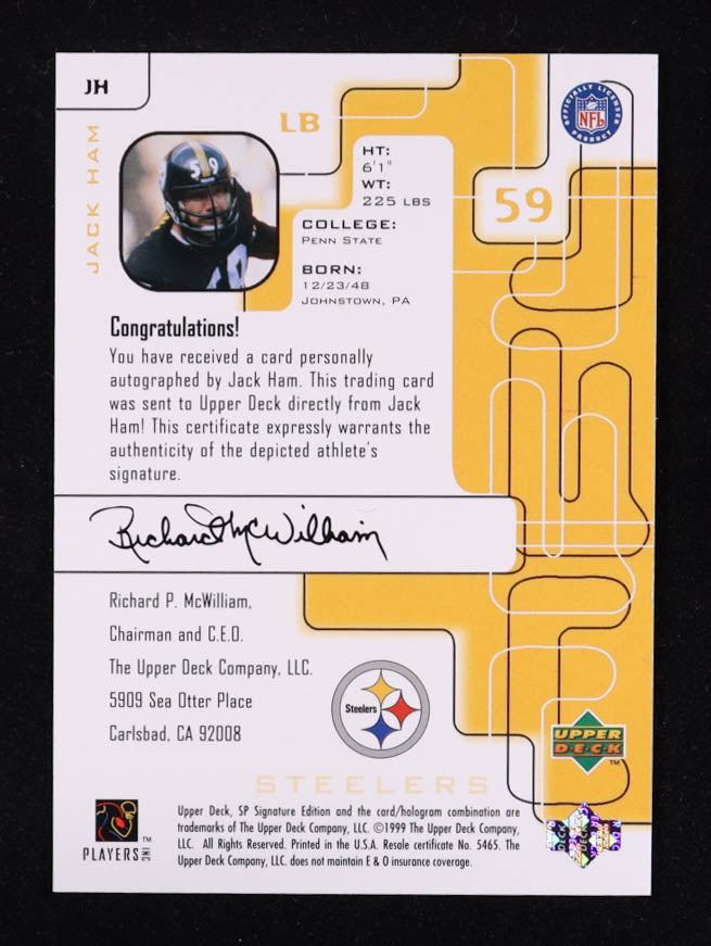 Jack Ham 1999 SP Signature Autographs - Card #JH – On Card Autograph