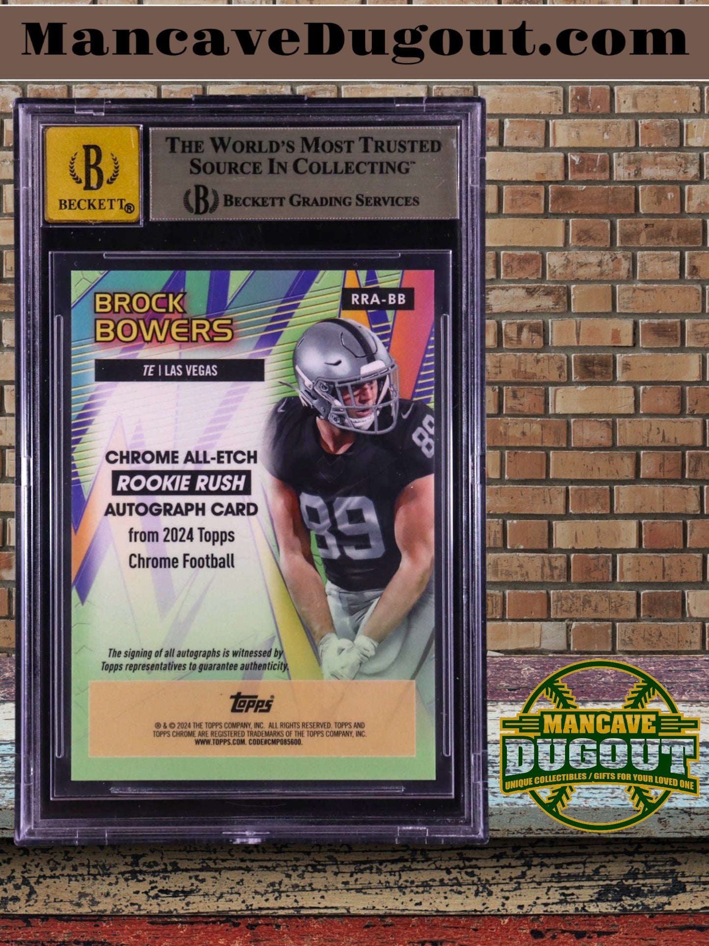 Brock Bowers 2024 Topps Chrome All Etch Rookie Rush Autographs Aqua Refractors RRABB No. 044 of 199 RC (BGS 9.5 Auto 10)
