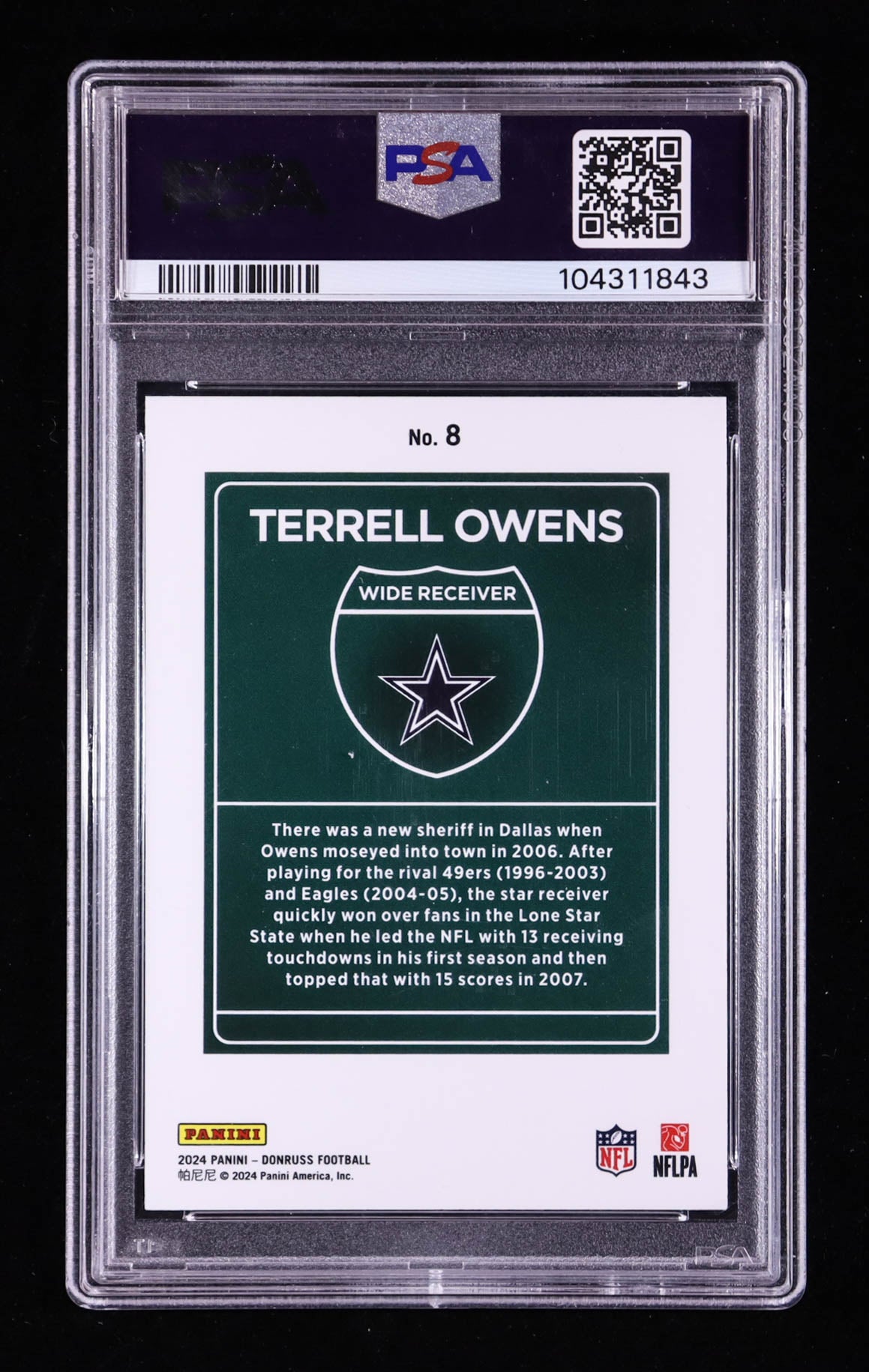 Terrell Owens — 2024 Donruss Downtown - Case Hit Insert — Card #8 - PSA 9 (Mint)