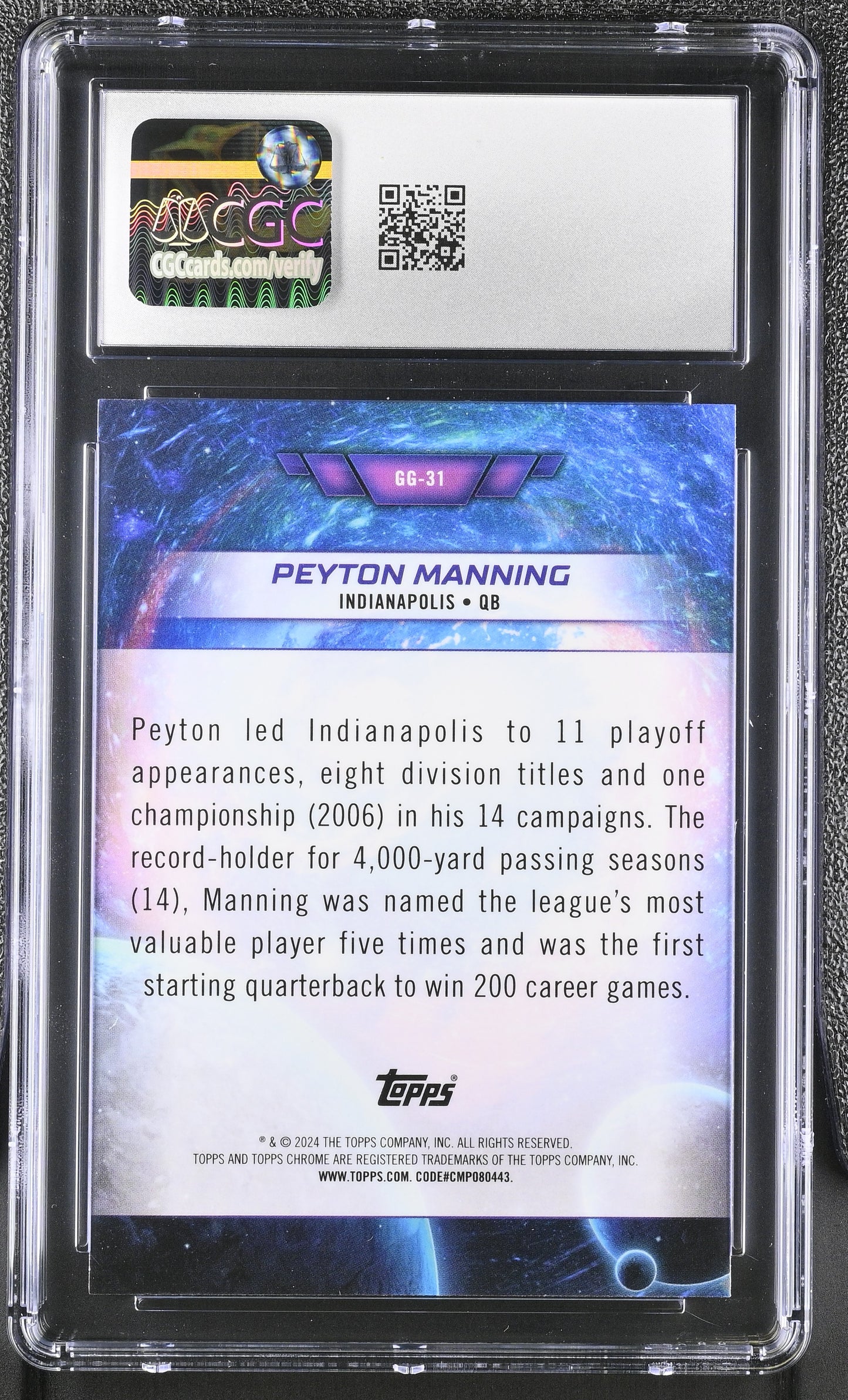 Peyton Manning — 2024 Topps Cosmic Chrome - Galaxy Greats #GG 31 - CGC 10 Gem Mint