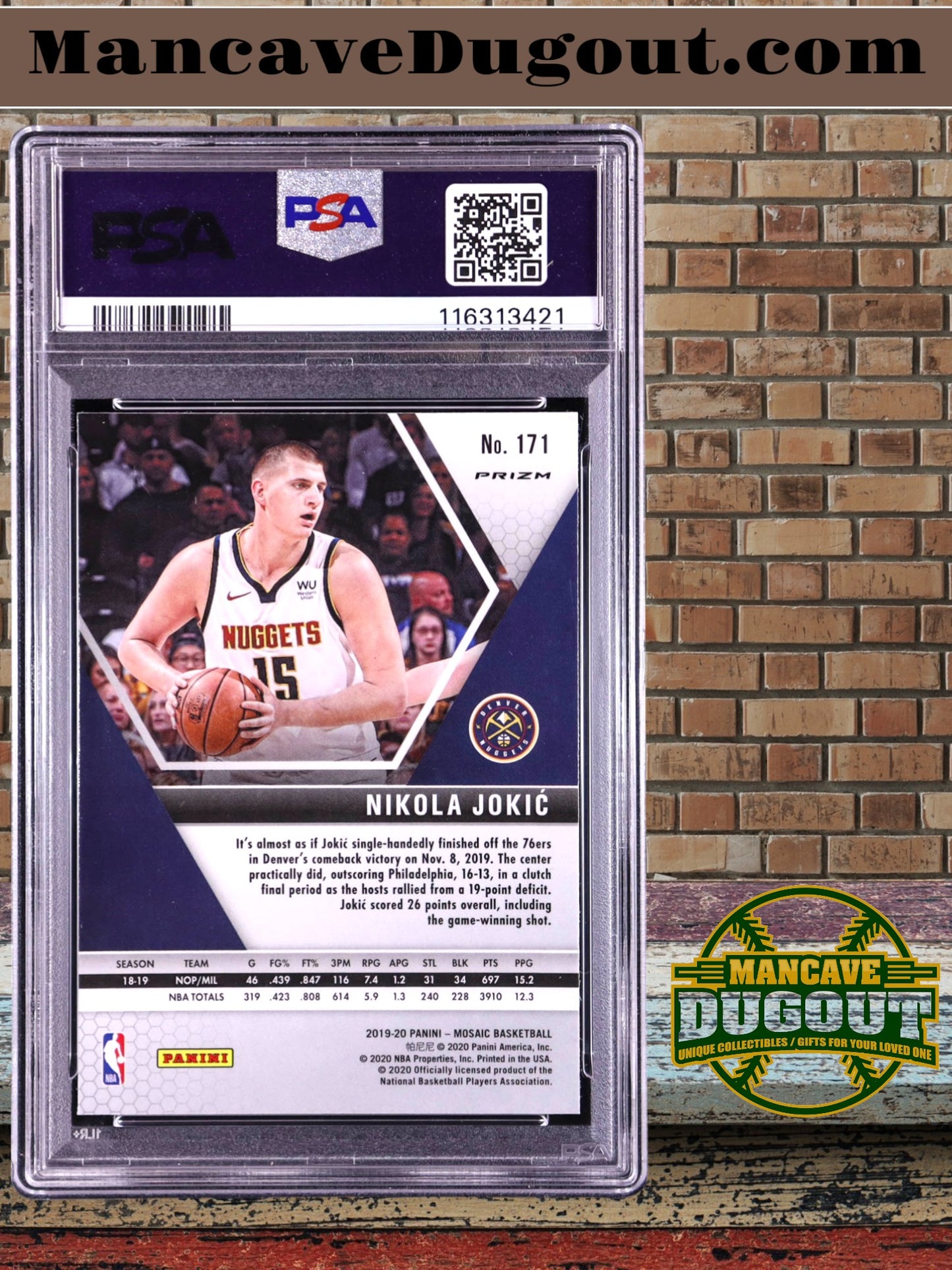 Nikola Jokić — 2019 20 Panini Mosaic - Mosaic Green Parallel #171 - PSA 9 (Mint)