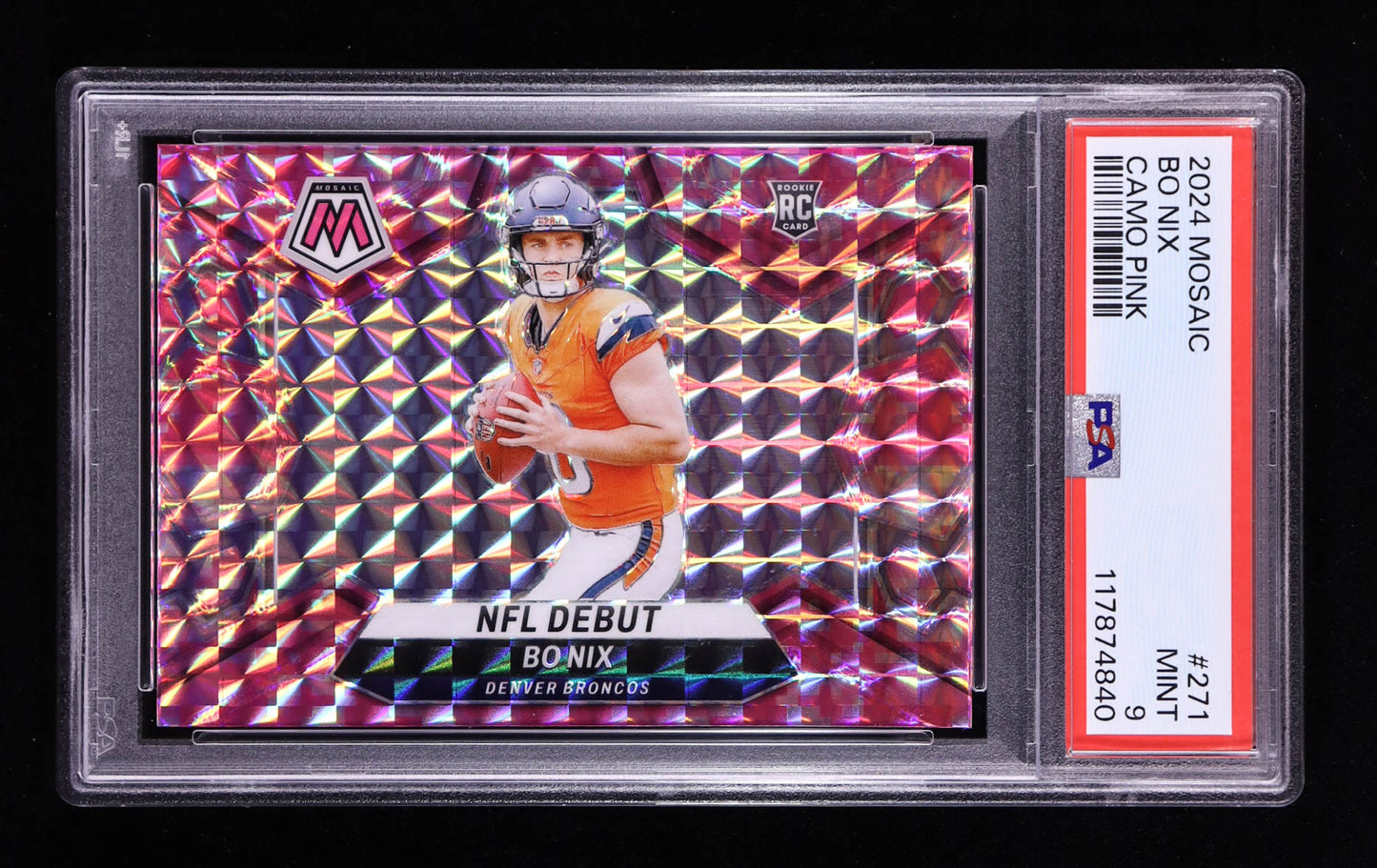 Bo Nix — 2024 Panini Mosaic - Mosaic Camo Pink Parallel — NFL Debut RC #271 - PSA 9 (Mint)