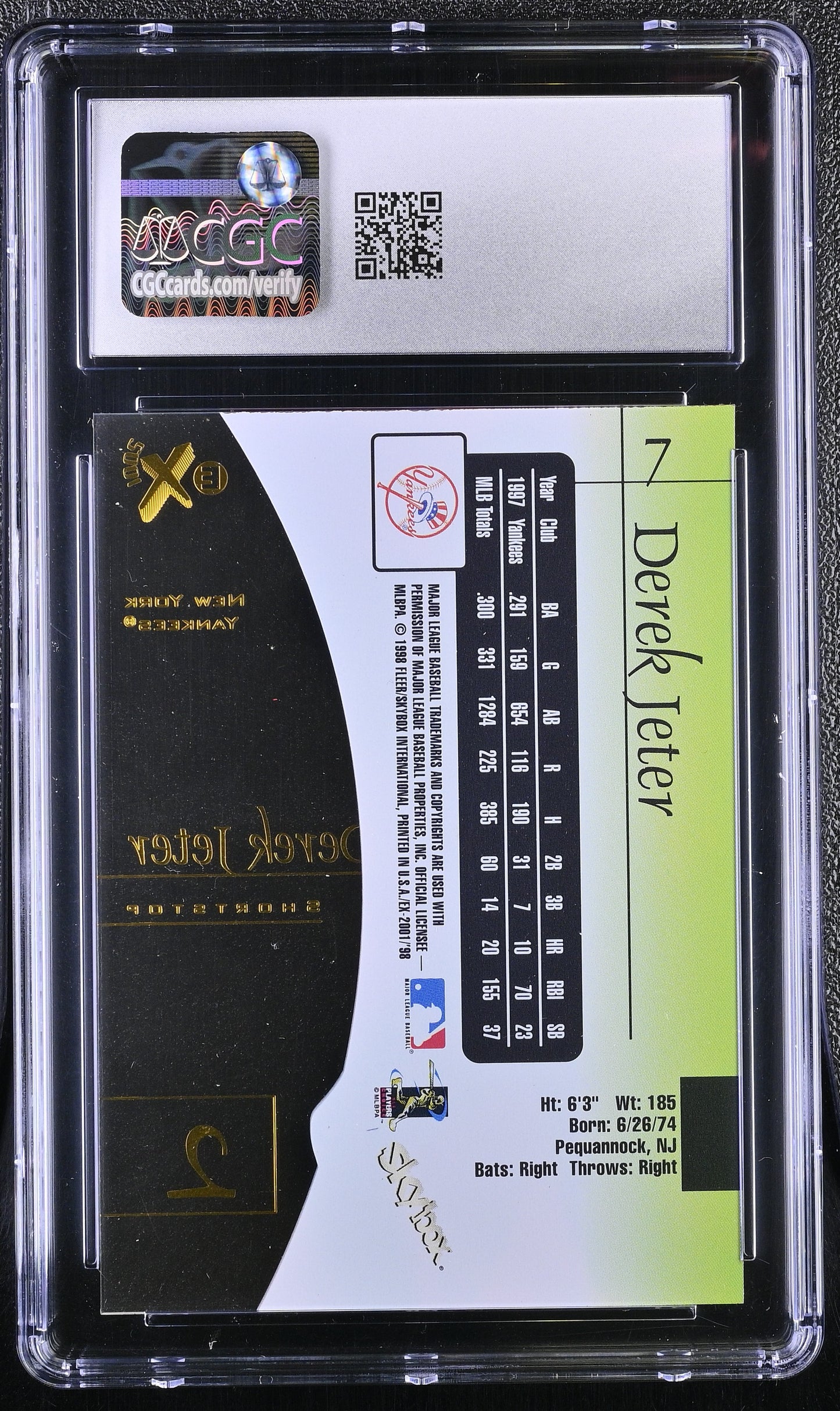 Derek Jeter — 1998 E X2001 #7 - CGC 9.5 (Gem Mint+) — Late 90s Acetate Classic