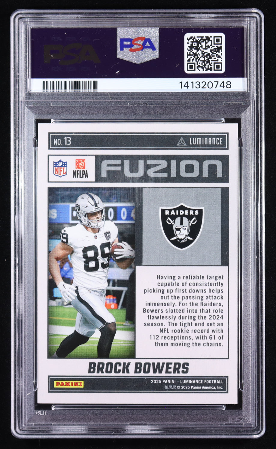 Brock Bowers – 2025 Panini Luminance - Fuzion Orange #13 – Serial #78/100 (PSA 10 Gem Mint)
