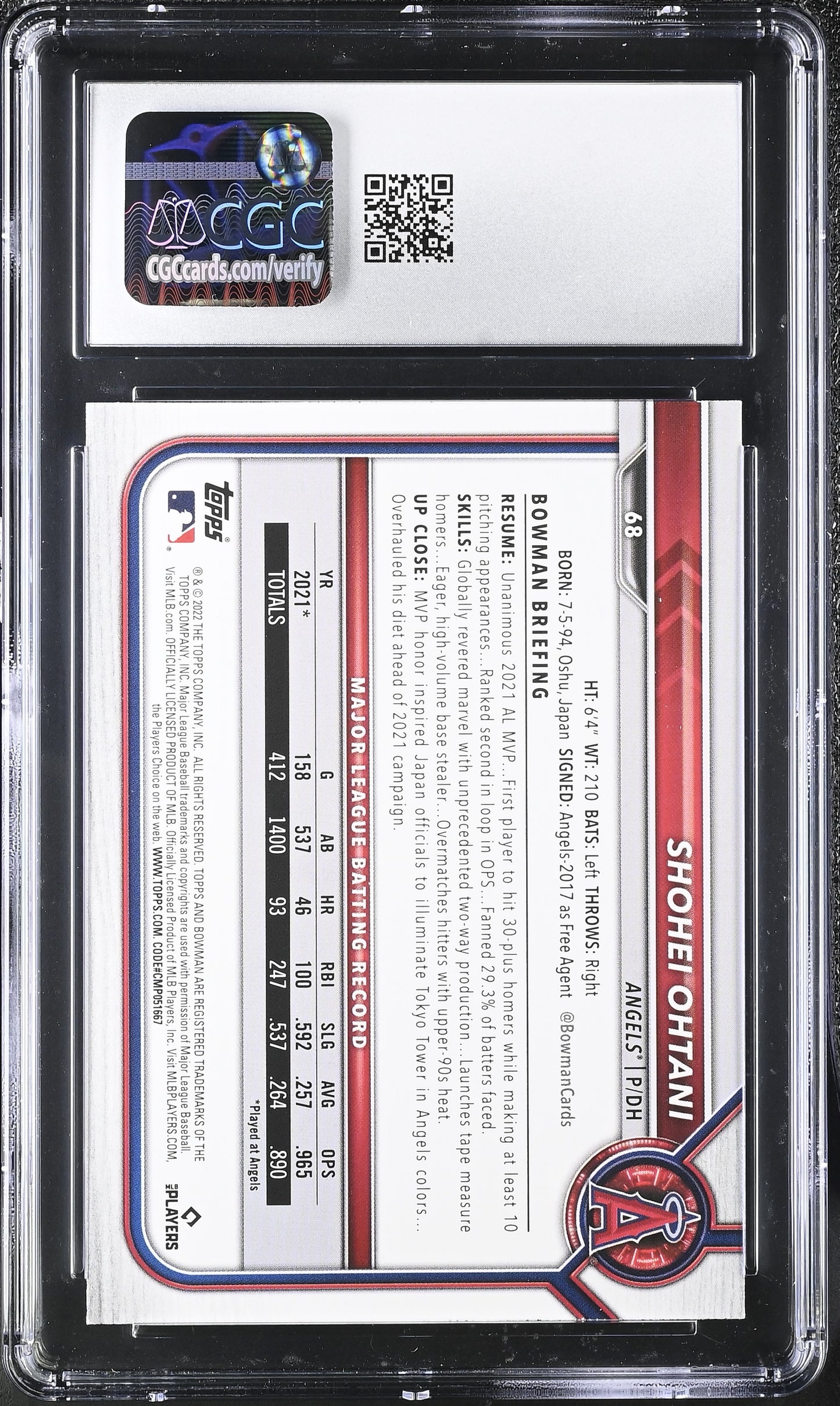 Shohei Ohtani — 2022 Bowman #68 - CGC 9 Mint
