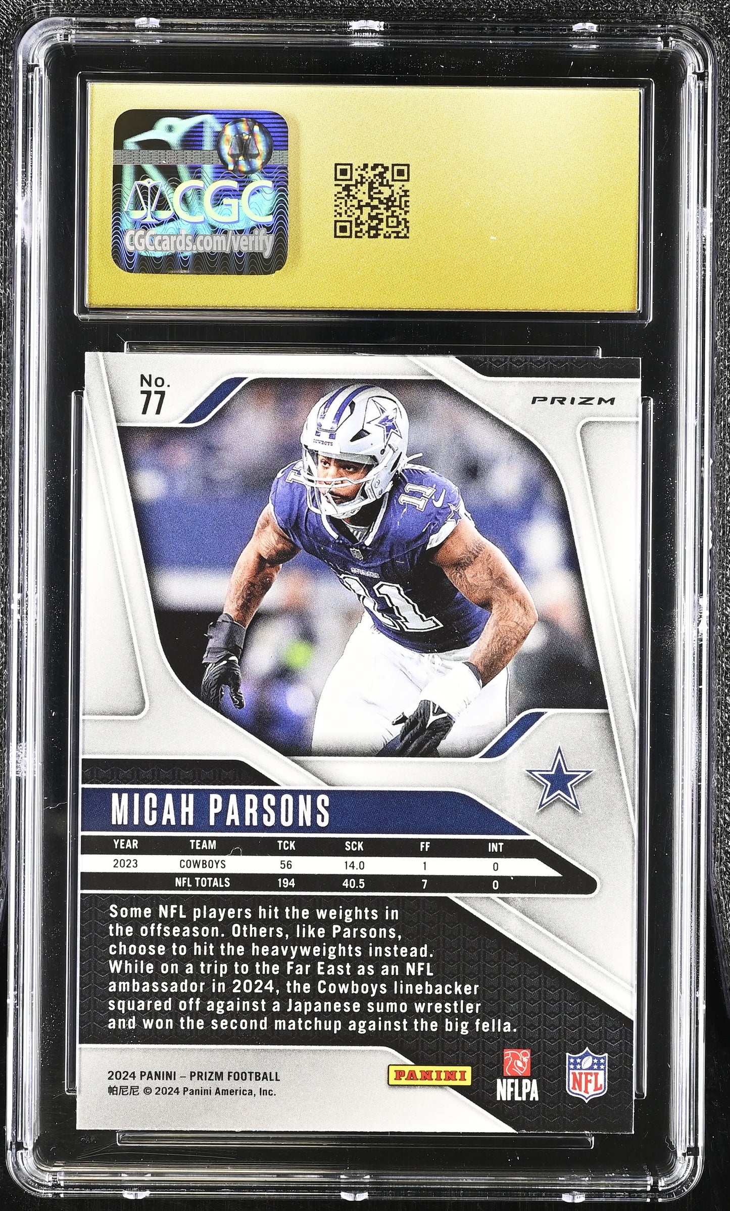 Micah Parsons — 2024 Panini Prizm - Lazer Prizm Parallel — #77 - CGC 10 Black Label (Pristine)