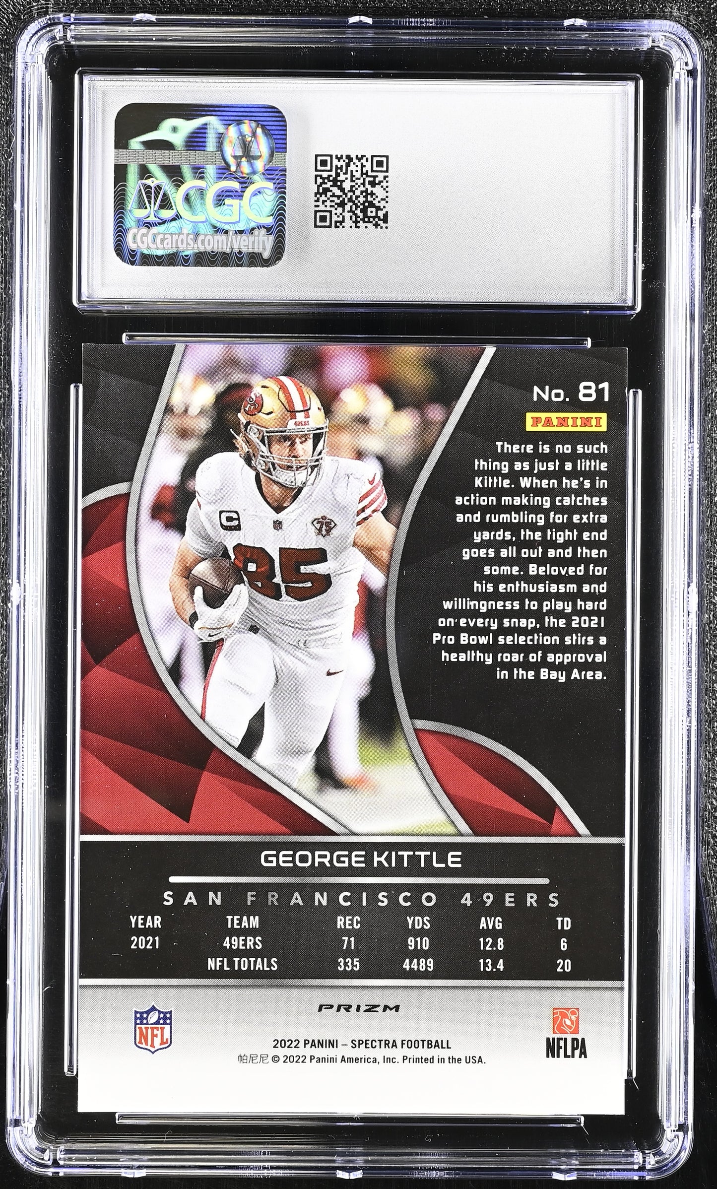 George Kittle — 2022 Panini Spectra - Silver Prizm Parallel #81 - CGC 9.5 Gem Mint