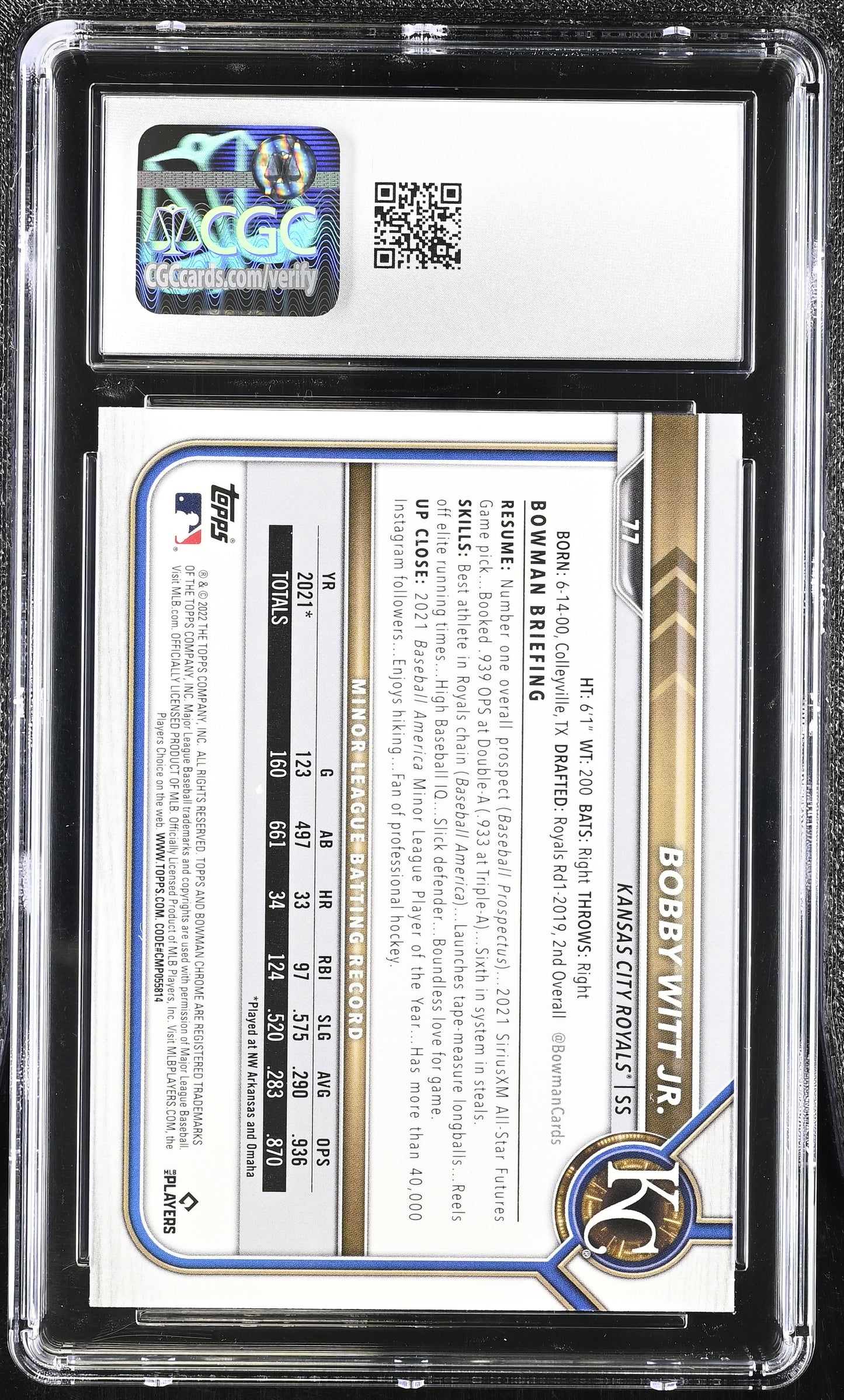 Bobby Witt Jr. — 2022 Bowman Chrome - Rookie Card #77 - CGC 9 Mint