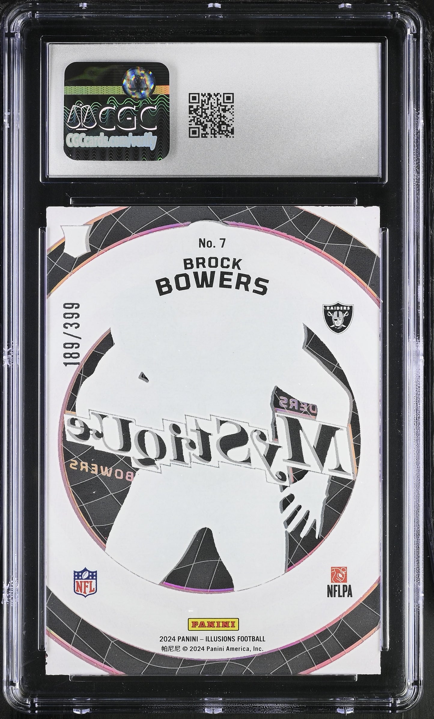 Brock Bowers - 2024 Panini Illusions - Mystique Pink Insert #7 - Serial Numbered 189/399 - CGC 8.5