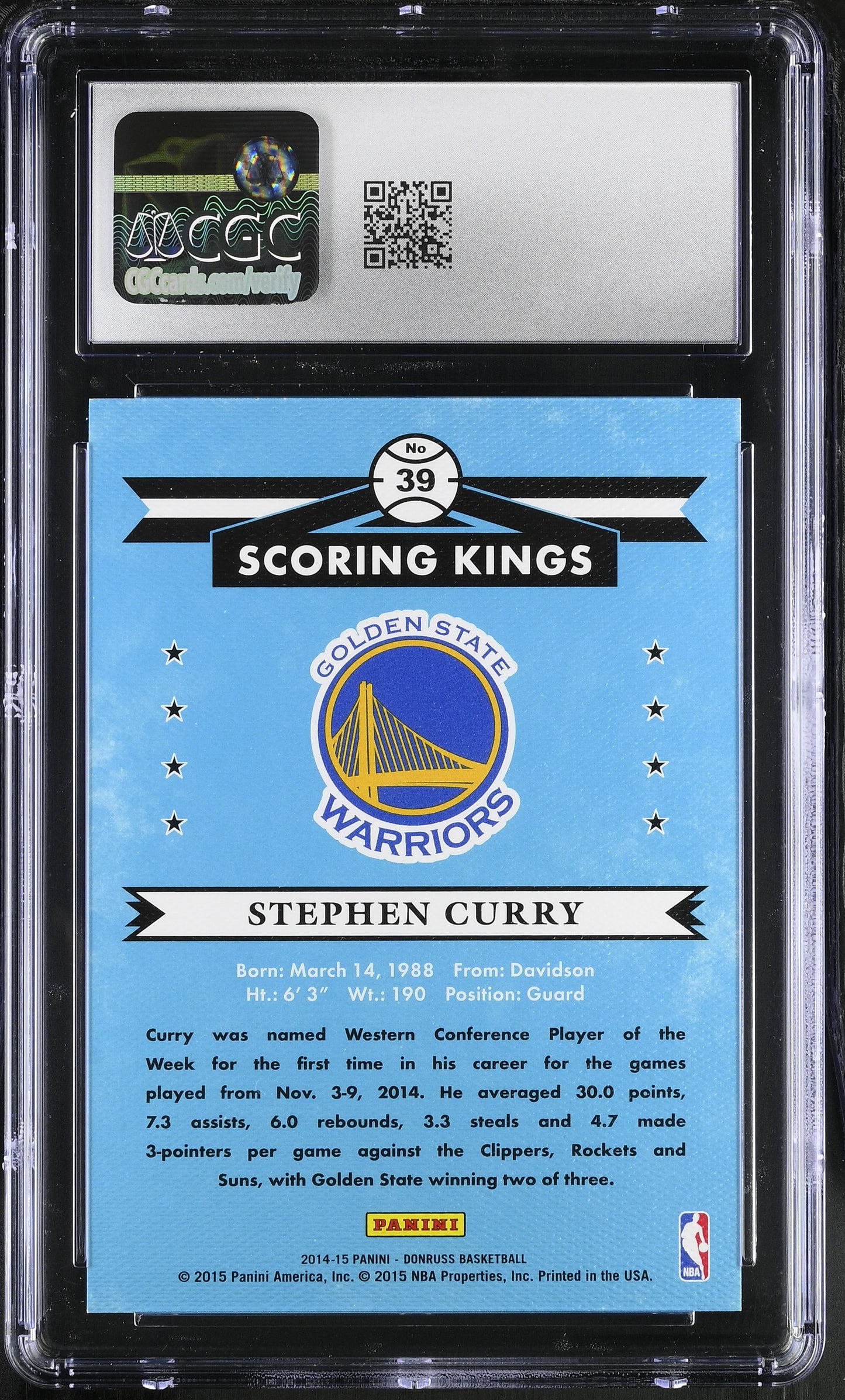 Stephen Curry – 2014 15 Donruss Scoring Kings #39 (CGC 10 Gem Mint)