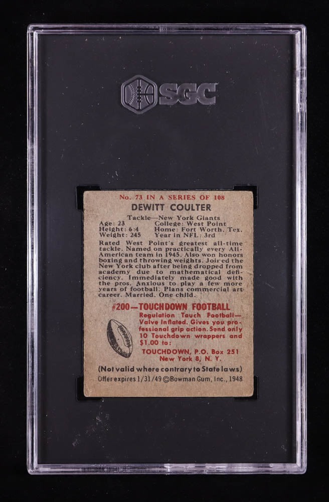 Tex Coulter — 1948 Bowman #73 RC - SGC 2.5 (Good+) - Classic Post War Rookie Card