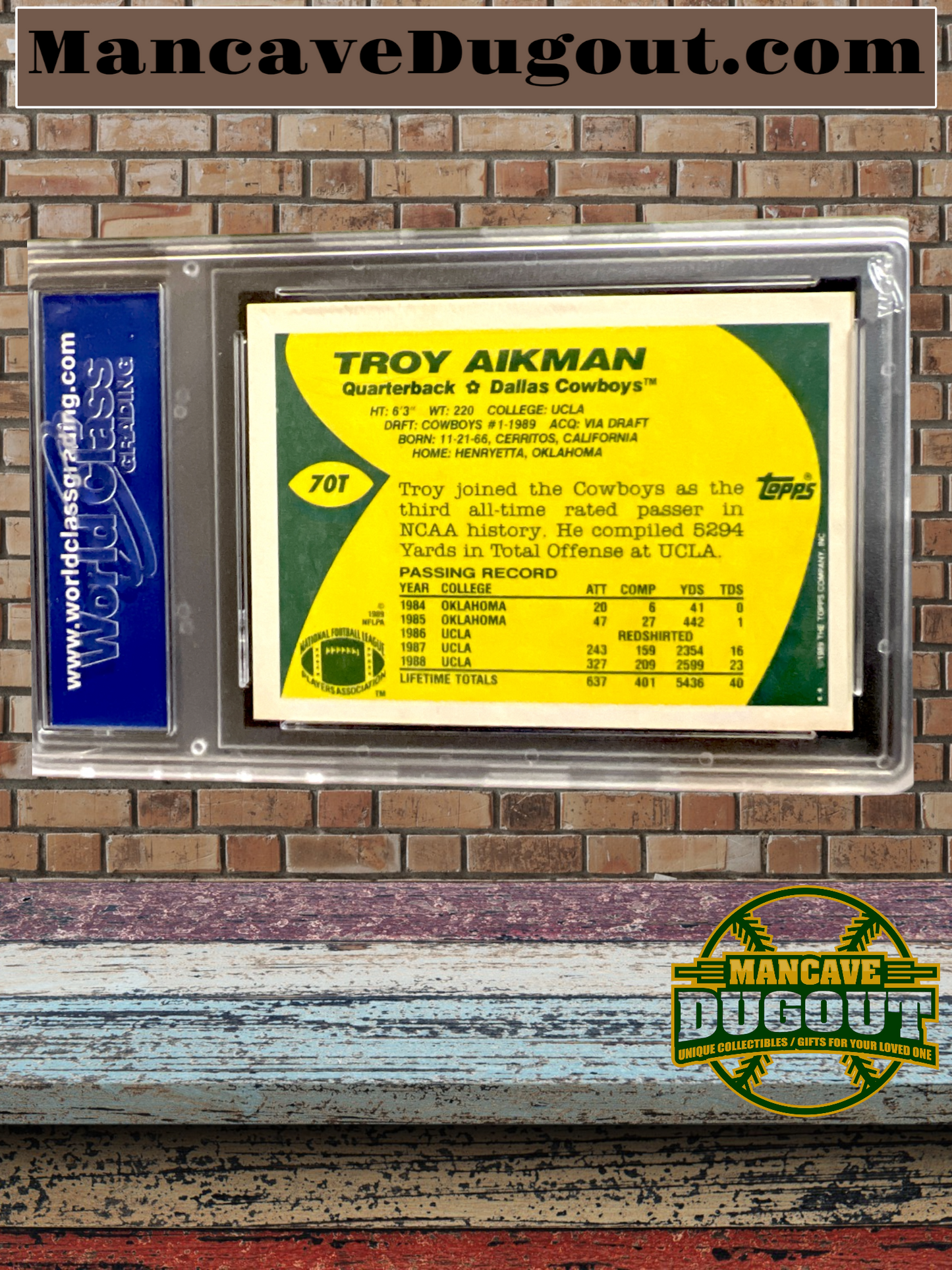 1989 Topps Traded Troy Aikman Rookie RC #70T WCG 10 GEM MT Cowboys