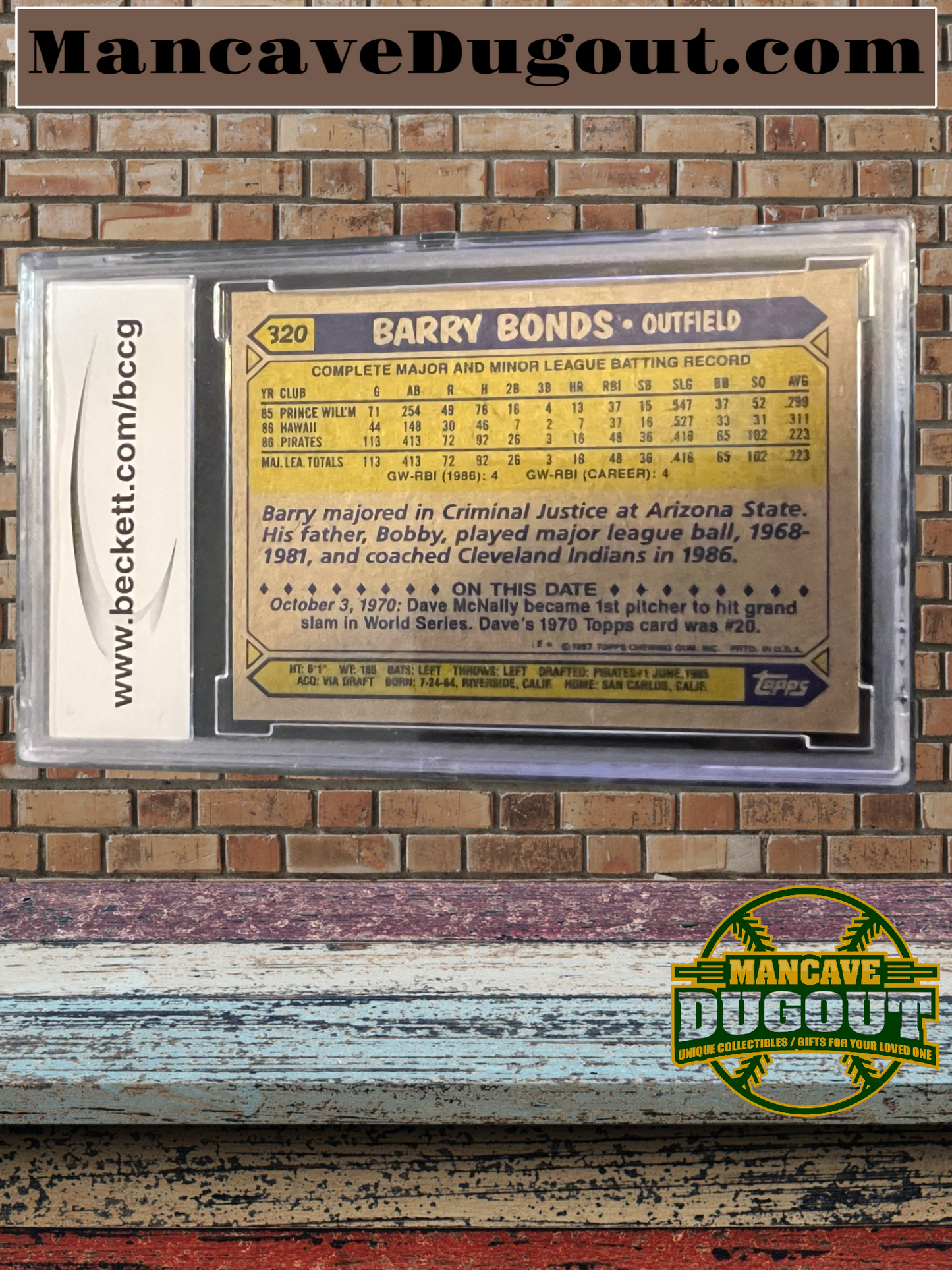 1987 TOPPS TIFFANY BARRY BONDS #320 ROOKIE CARD RC BCCG 10 MINT OR BETTER