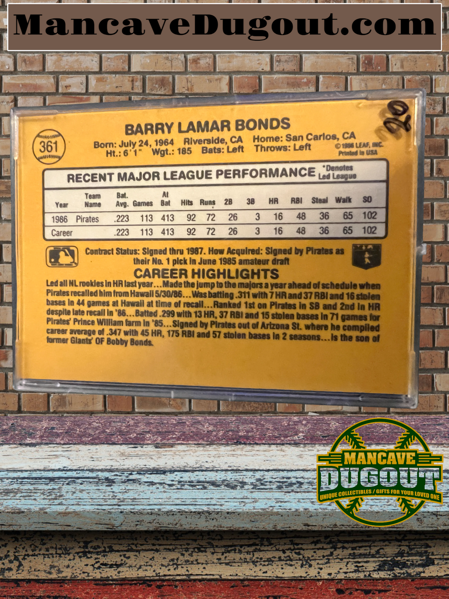 1987 Donruss Barry Bonds #361 Rookie Pittsburgh Pirates (Mint)