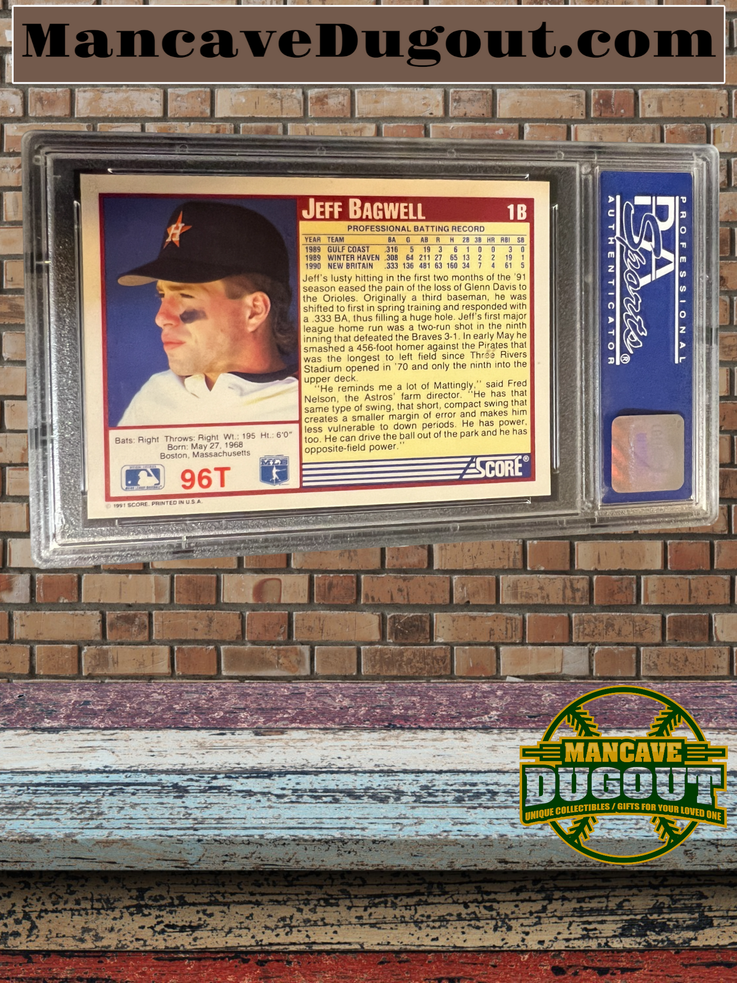 1991 SCORE TRADED JEFF BAGWELL Rookie Card RC #96T Graded PSA MINT 9