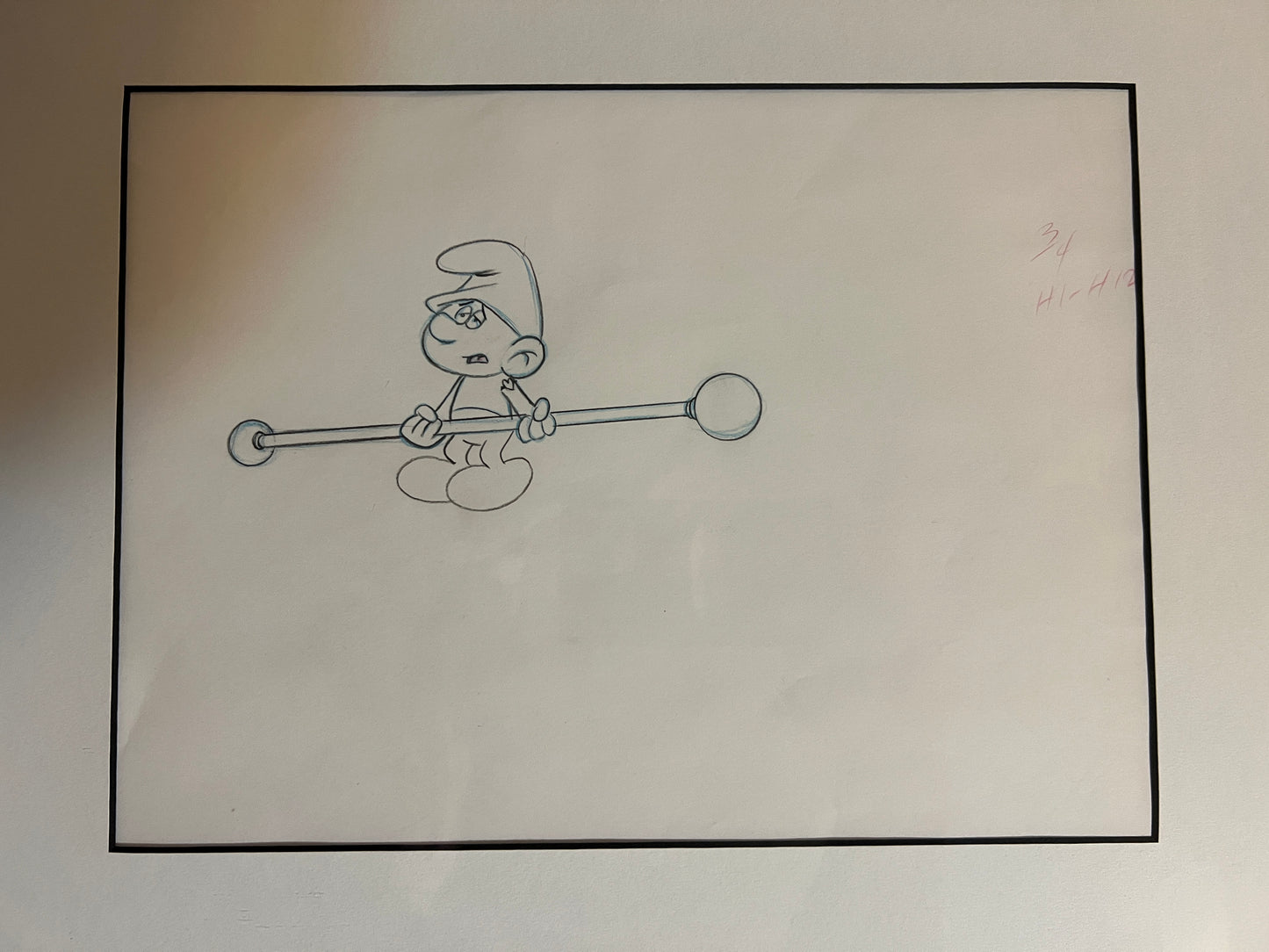 Smurf Original Production Animation Cel and Matching Drawing from 1980’s