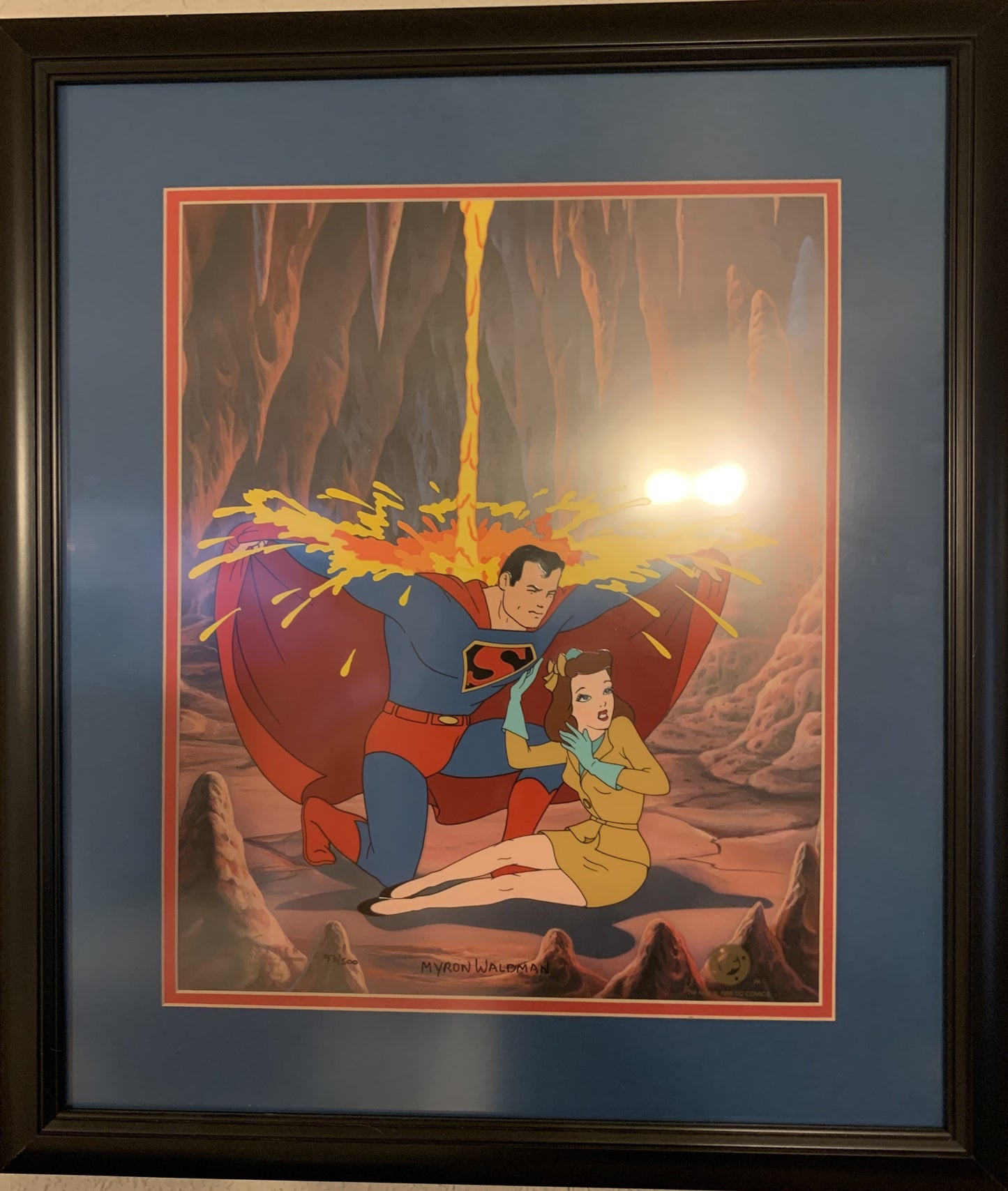 Superman Saves Lois- signed by Myron Waldman hand Signed Painted Cel Artwork - #93/500