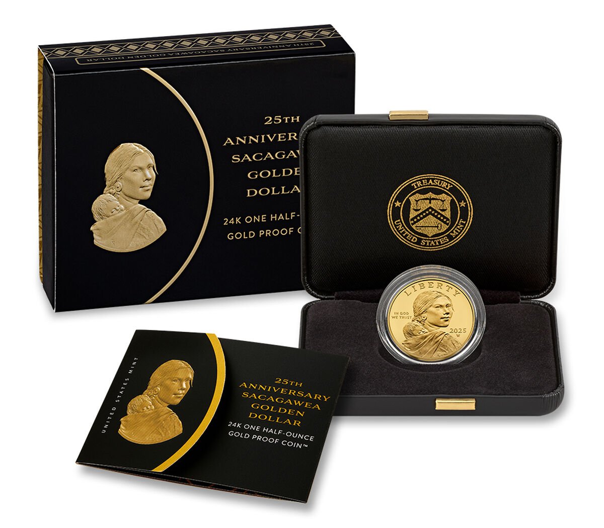2025 - 25th Anniversary Sacagawea Golden Dollar 24K One Half-Ounce Gold Proof Coin