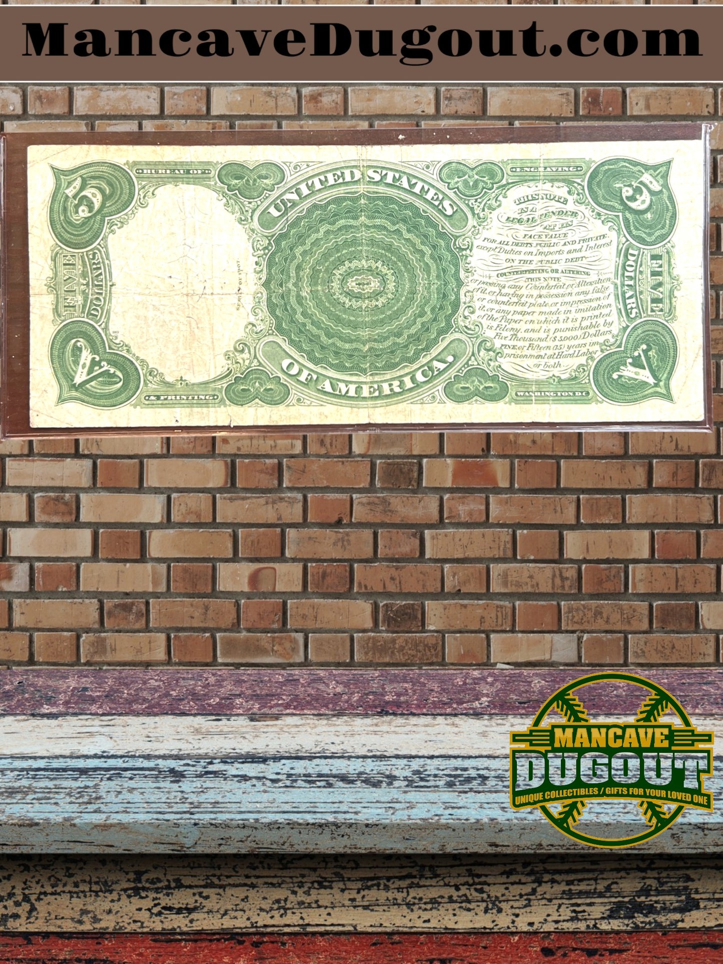 1907 US $5 Note Legal Tender - Woodchopper Currency -6087