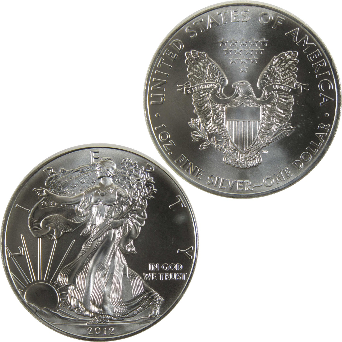 2012 UNCIRCULATED AMERICAN SILVER EAGLE, 1oz 0.999 FINE SILVER