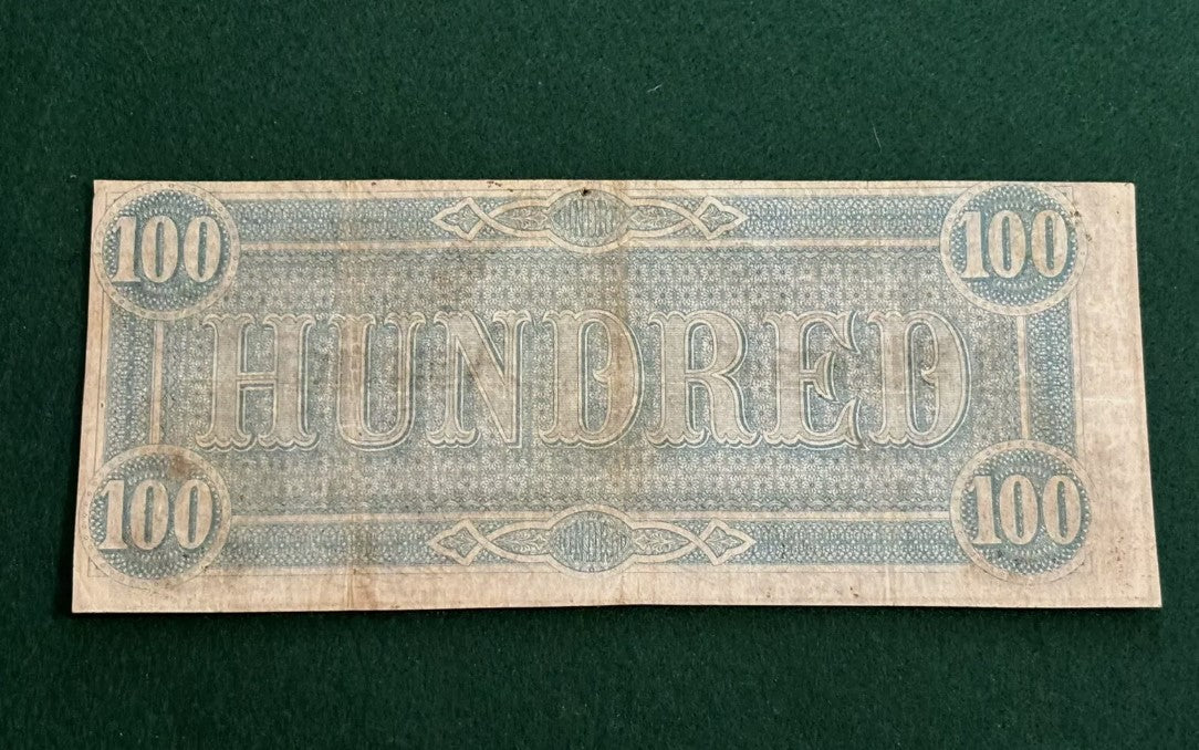 1864 Confederate States of America $100 Dollar Note Currency-High Grade Richmond