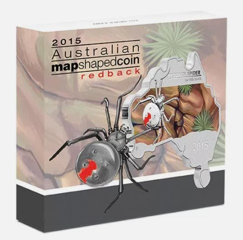 2015 - Australia MAP SHAPED COIN SERIES Redback Spider 1 OZ SILVER proof COIN - ONLY 6000!!!