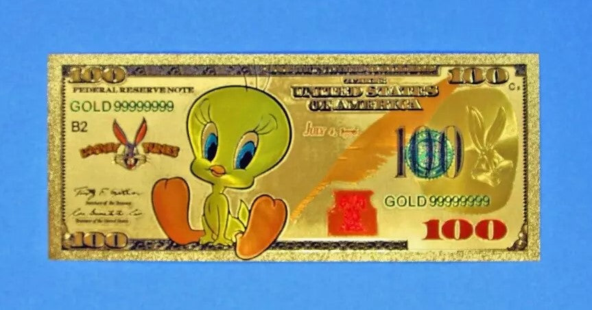 Looney Tunes 24k Gold Foil Bugs Bunny & Friends Banknotes Set Anime Characters