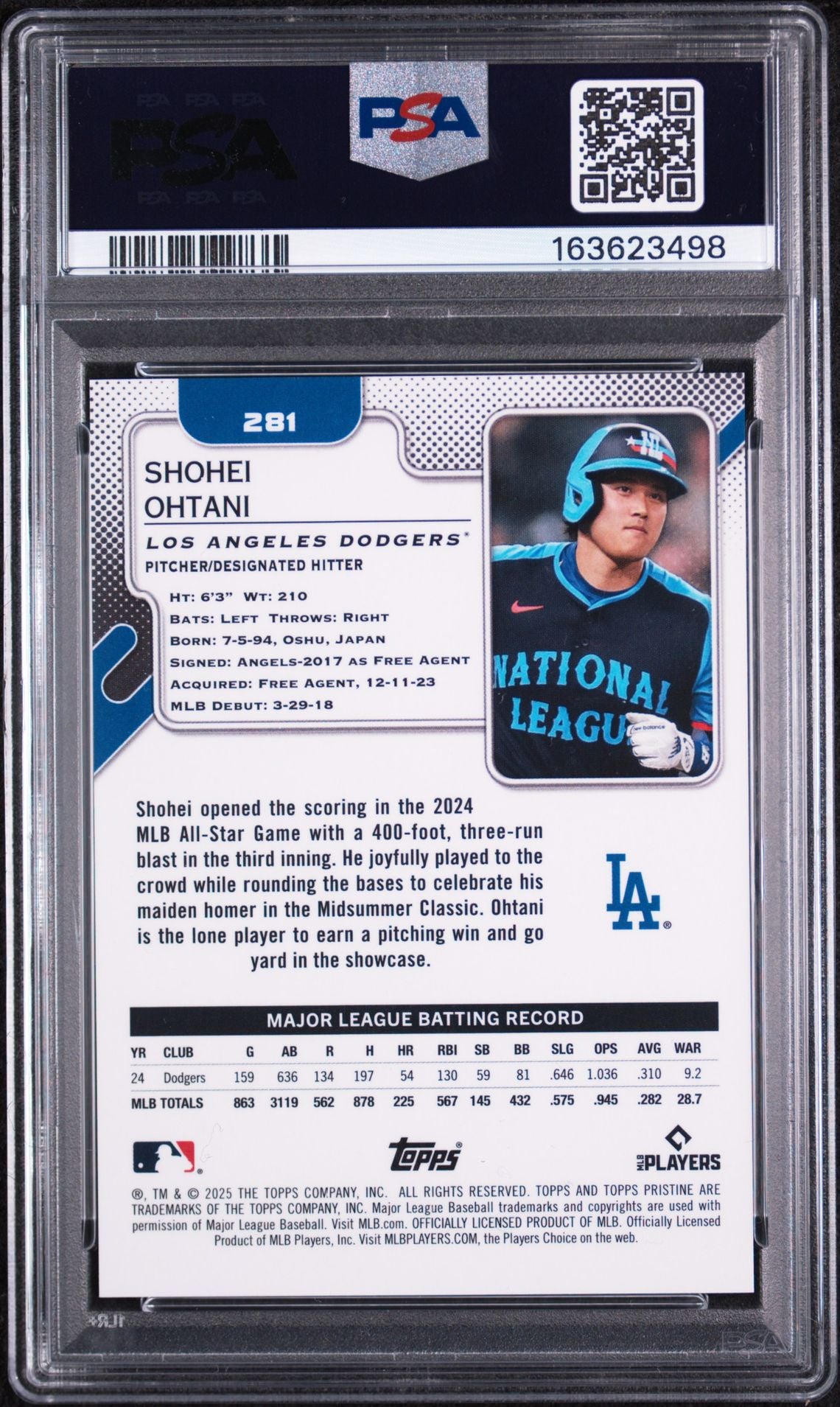 2025 Topps Pristine – Shohei Ohtani Gold Refractor #281 — PSA GEM MINT 10 Serial Number: 24/50 • POP 9 • Los Angeles Dodgers