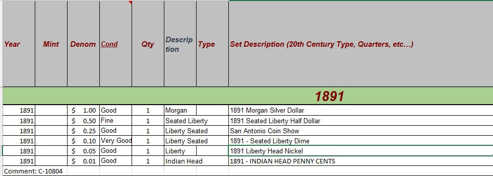 1891 Coin Set - A