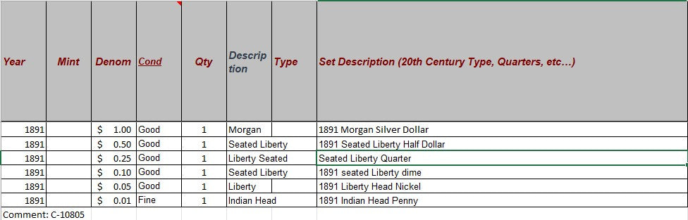 1891 Coin Set - B