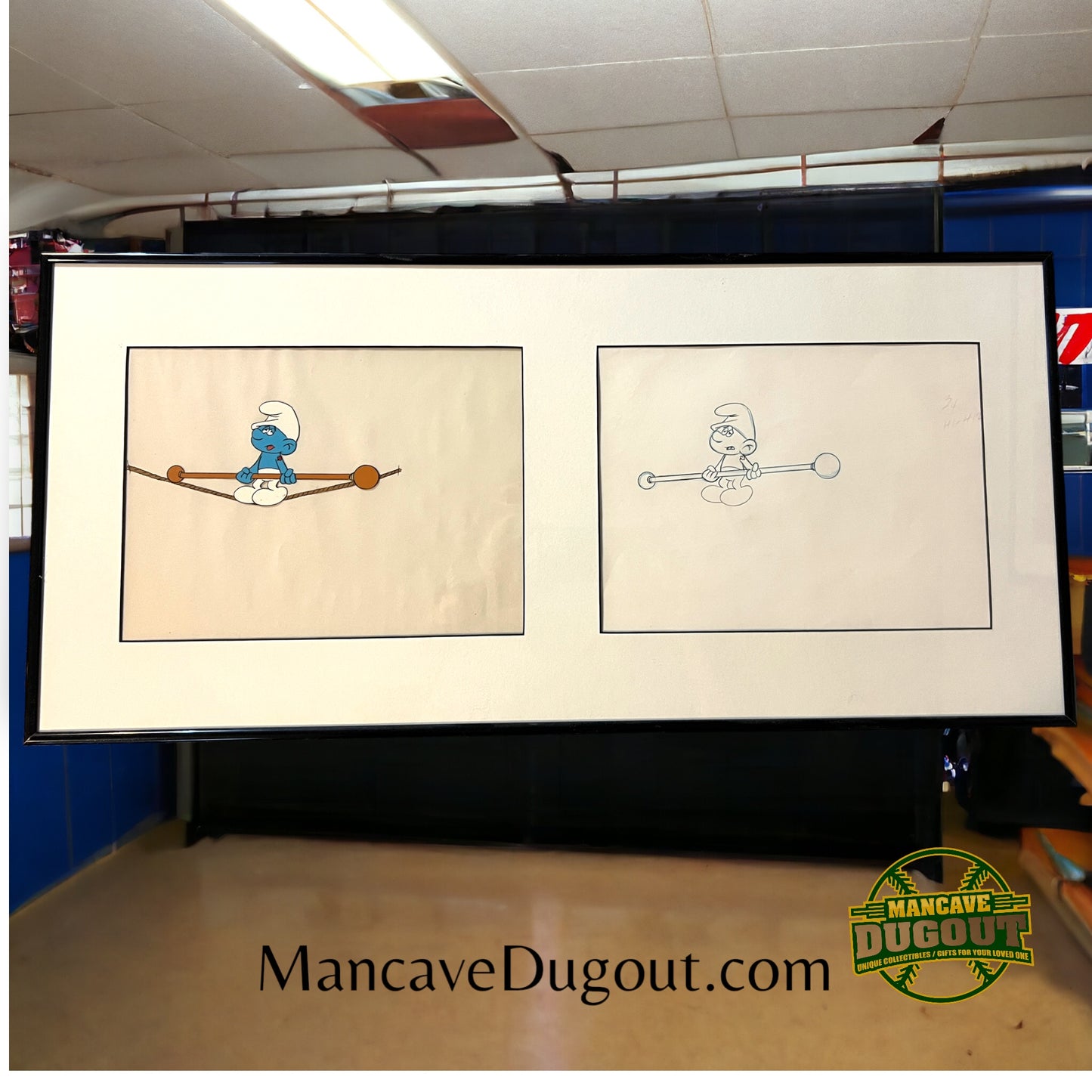 Smurf Original Production Animation Cel and Matching Drawing from 1980’s