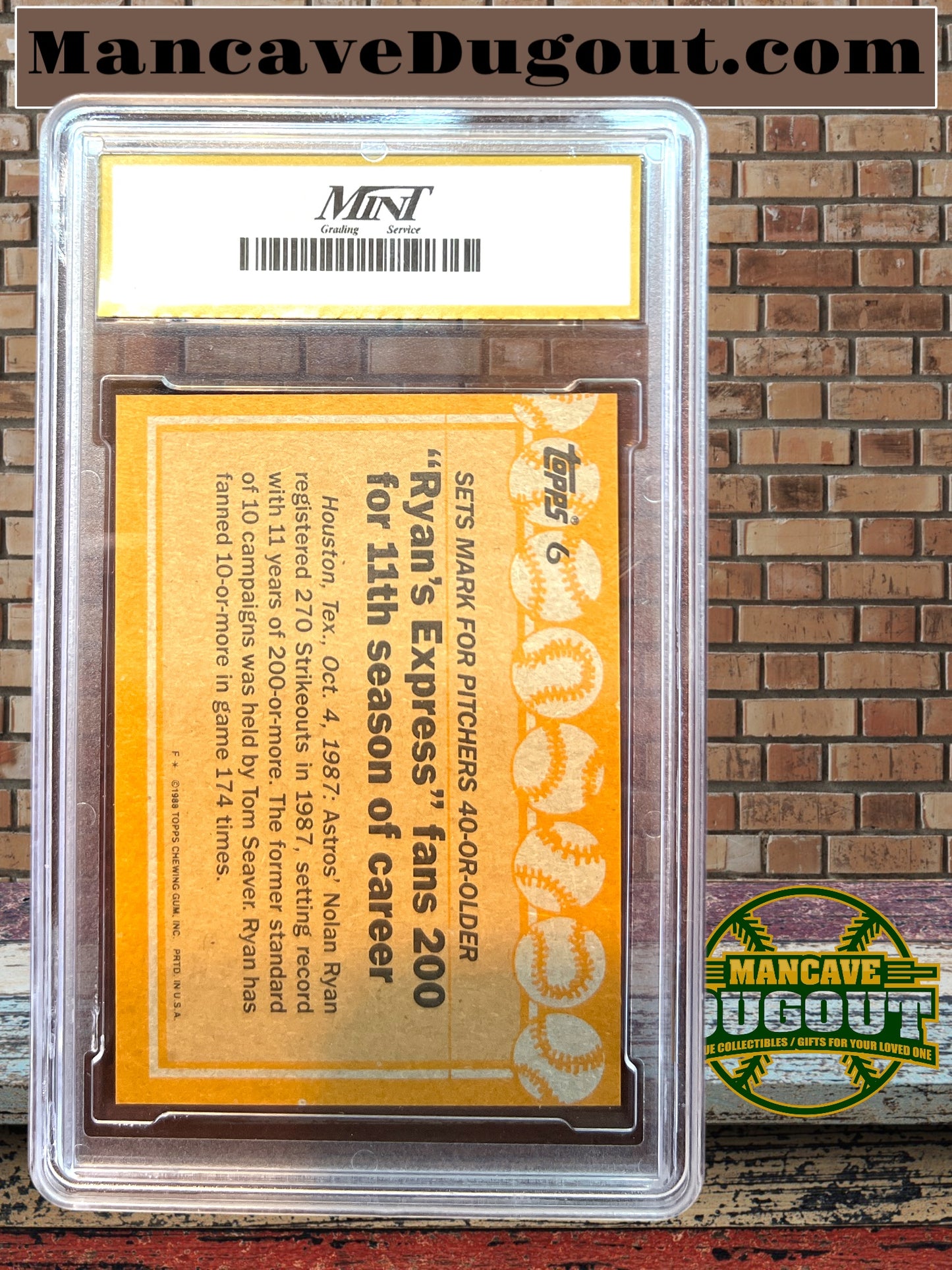 1988 Topps Nolan Ryan #6 ERROR card - Mint Grading 10 Gem Mint - RARE