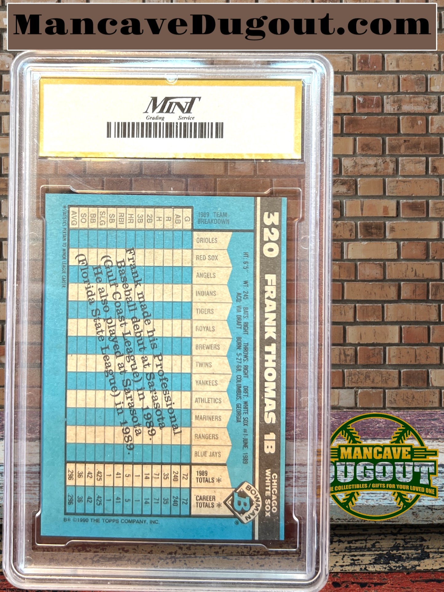 1990 Bowman Frank Thomas #320 ERROR card - Mint Grading 10 Gem Mint – ROOKIE - RARE
