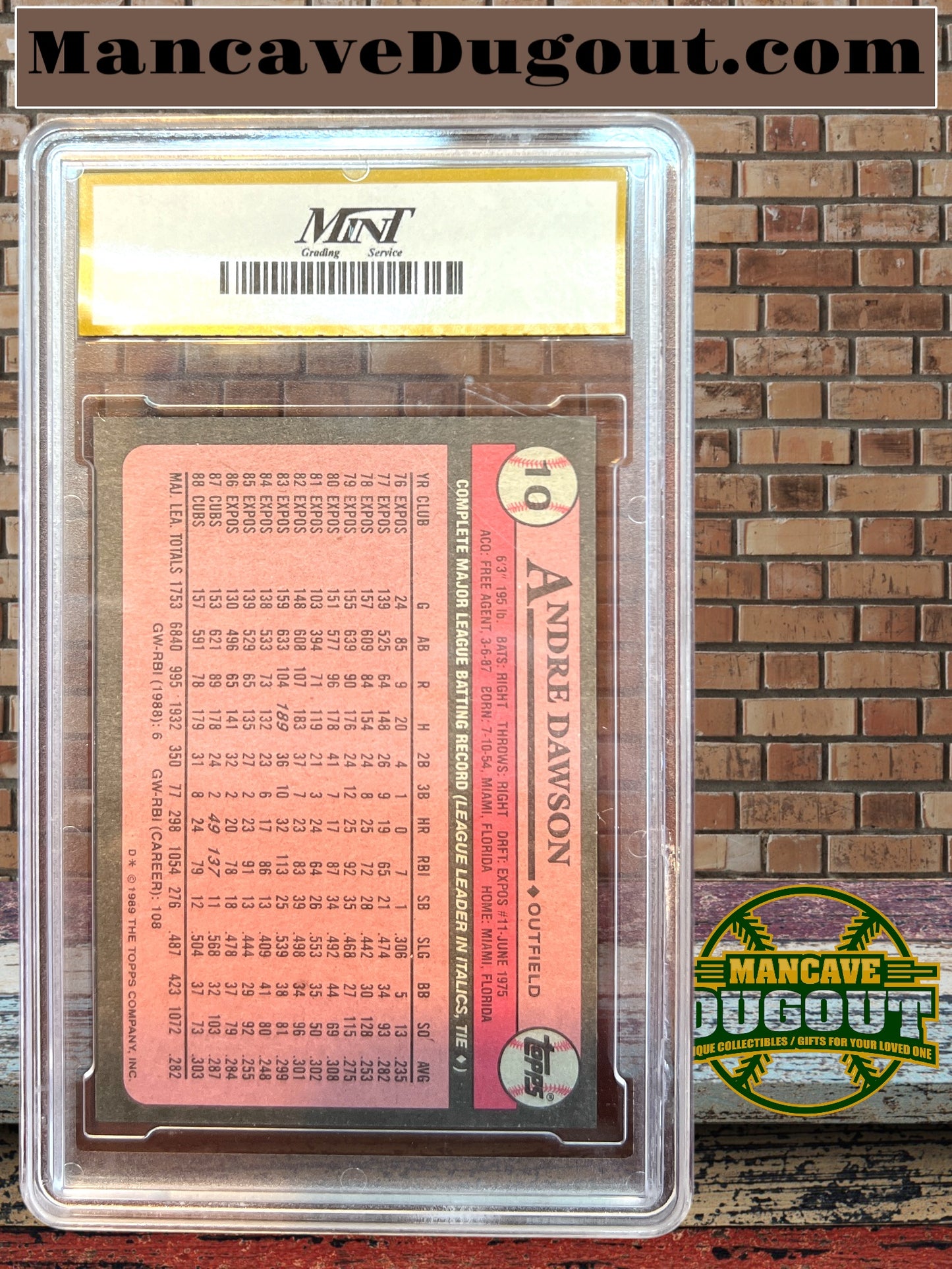 1989 Topps Andre Dawson ERROR card - Mint Grading 10 Gem Mint - RARE