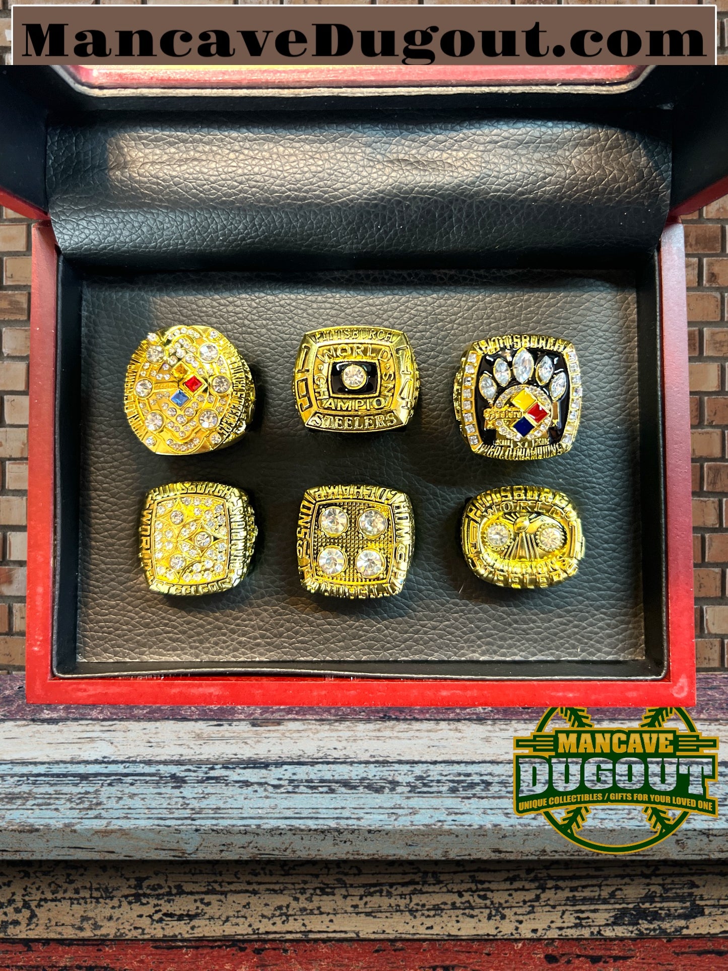 Pittsburgh Steelers 6 Time Super Bowl Champions Ring Souvenir Set w/Display Box