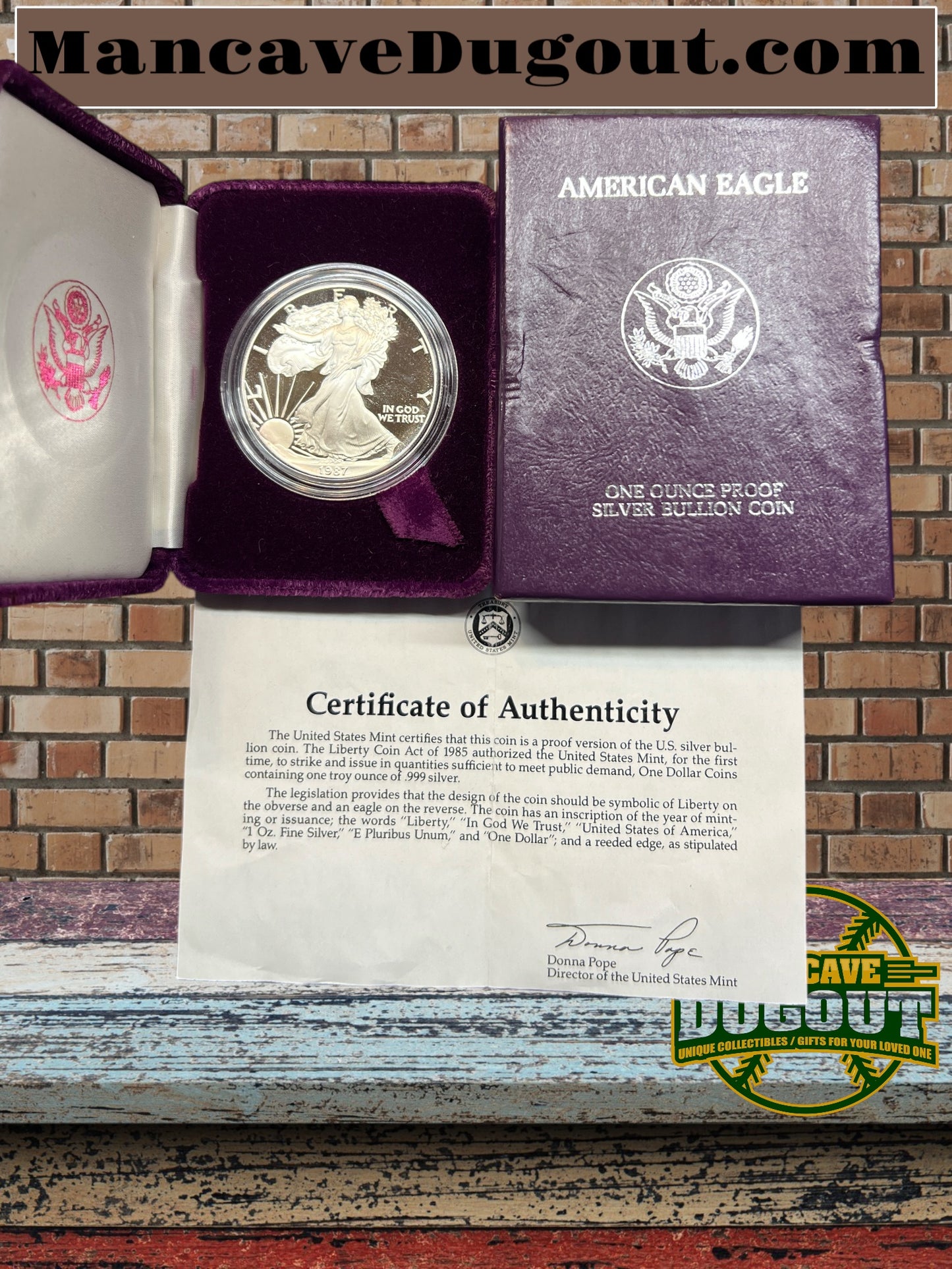 1987 S $1 AMERICAN SILVER EAGLE PROOF 1 oz COIN ONE DOLLAR W/ Box & COA