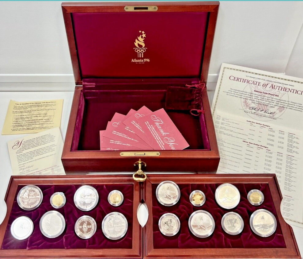1996 Atlanta US Olympic 16 Proof Gold & Silver Coin Set -Presentation Box