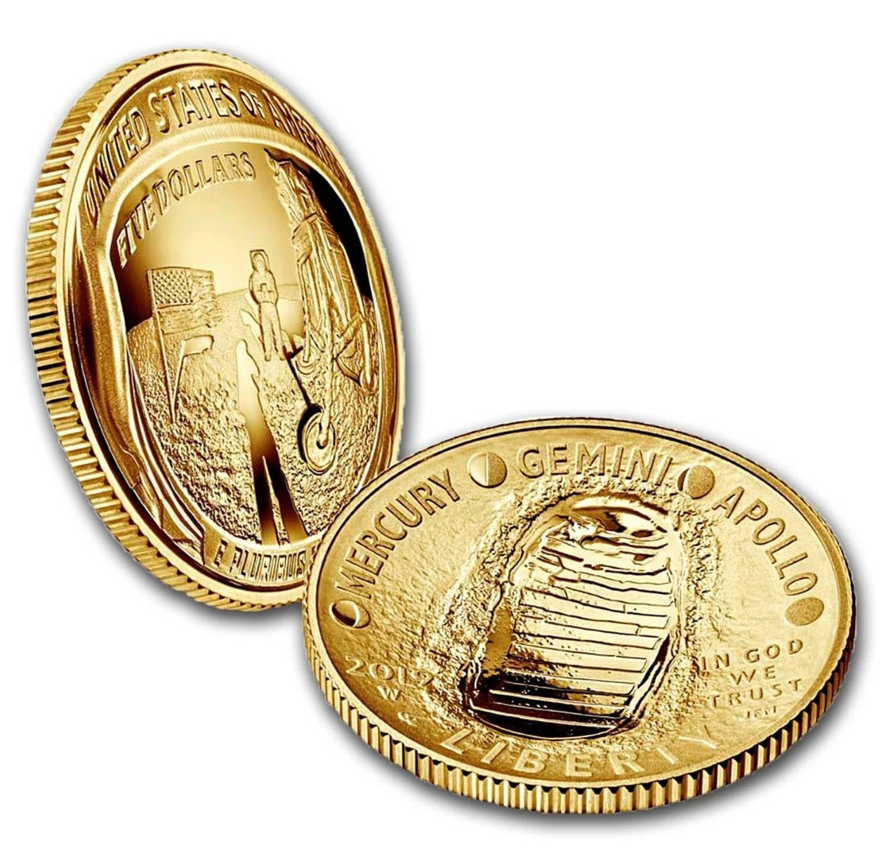 2019-W Gold $5 Apollo 11 50th Anniversary Proof (Box & COA)