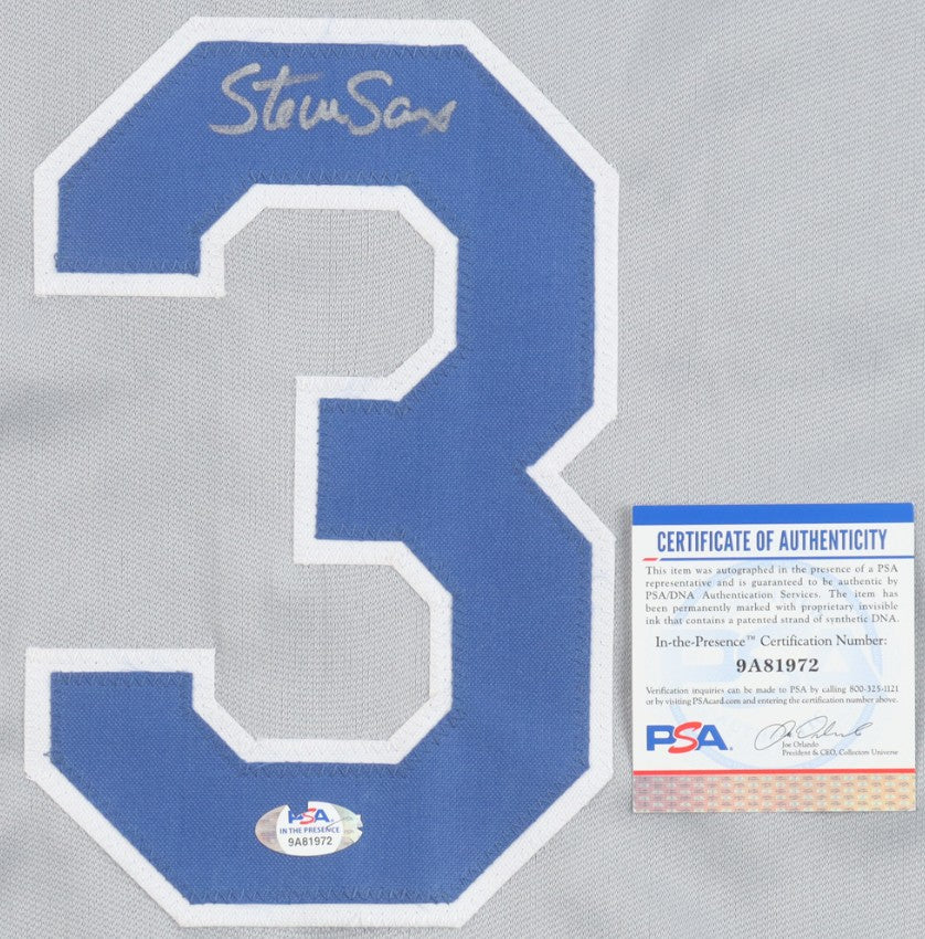 Steve Sax Signed Career Highlight Stat Jersey (PSA) - LA Dodgers