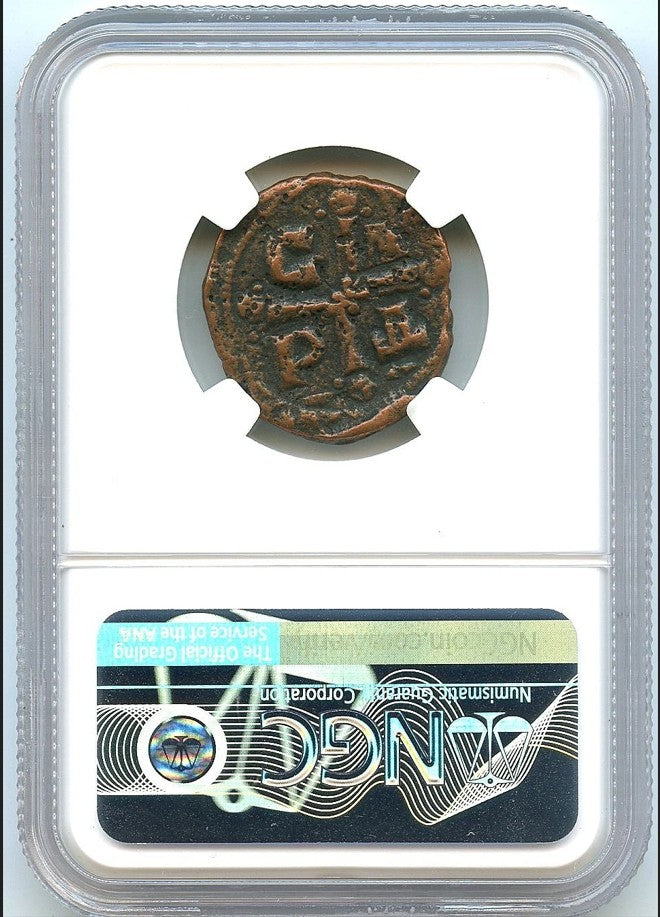 1068 AD Byzantine Empire Bronze AE Follis Romanus IV, Jesus Obverse, NGC Graded